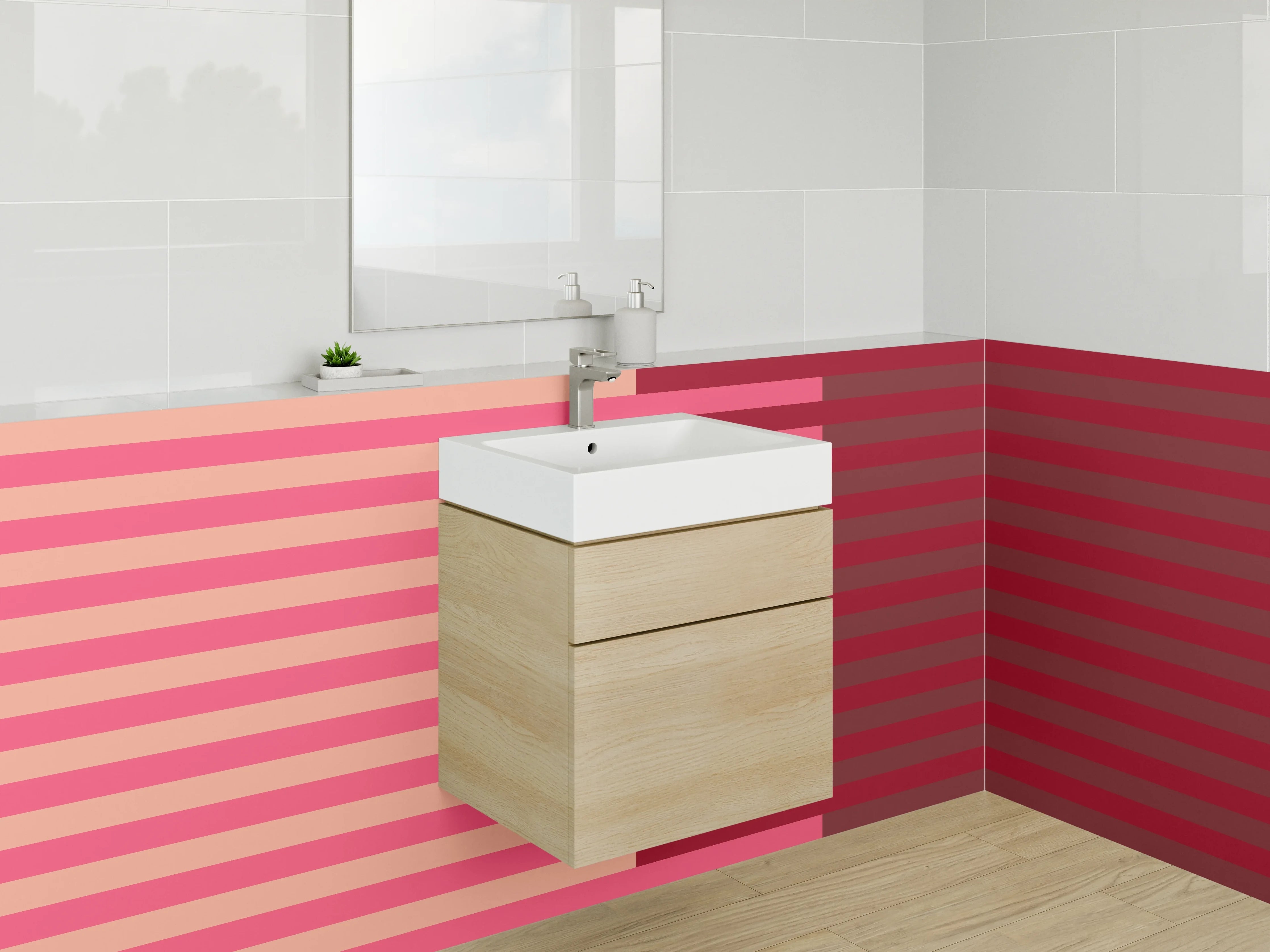 Waschbecken-Rückwand - Bunte Streifen in Rosa und Rot