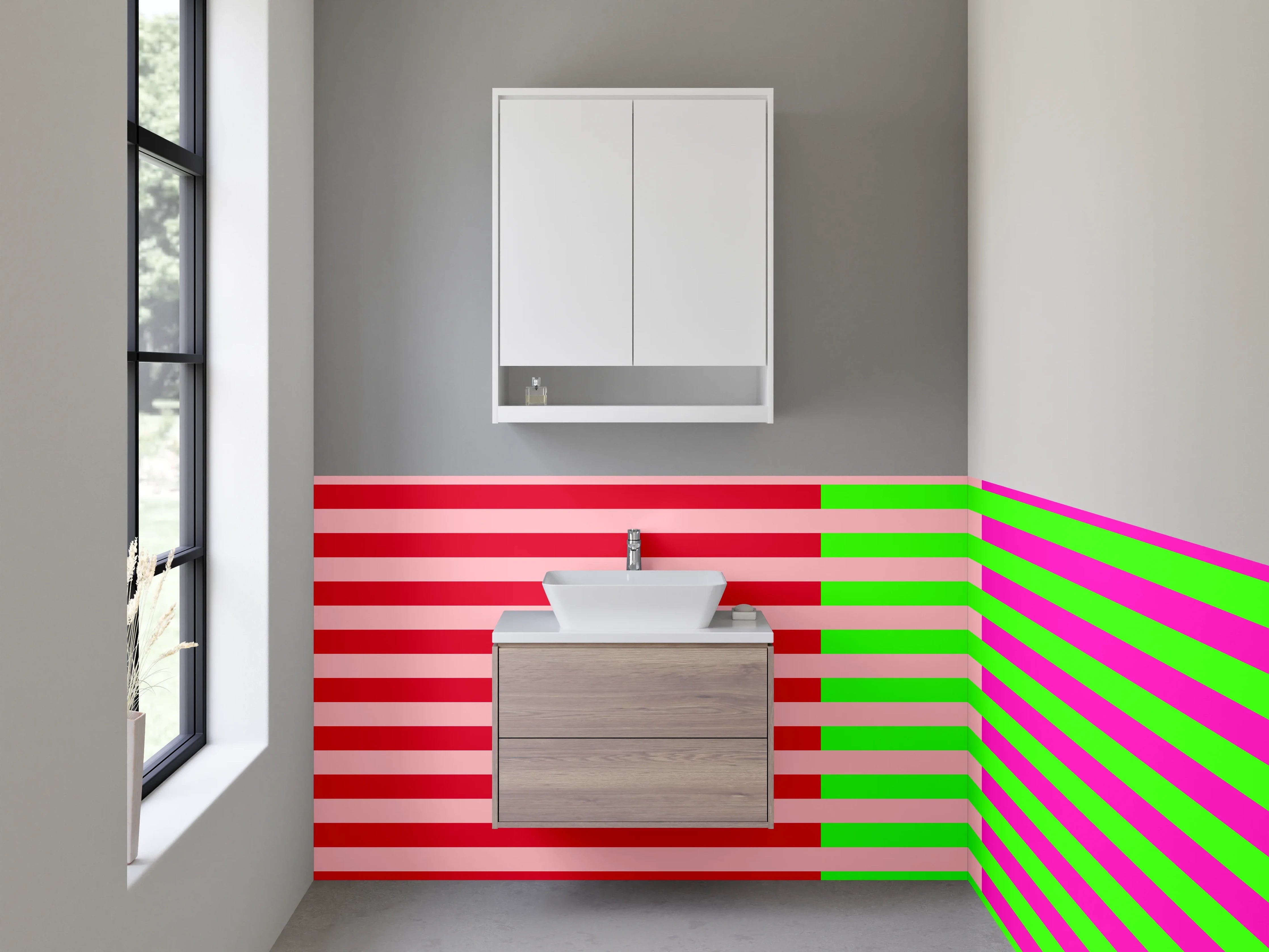 Waschbecken-Rückwand - Bunte Streifen in Rot, Grün, Pink und Schwarz