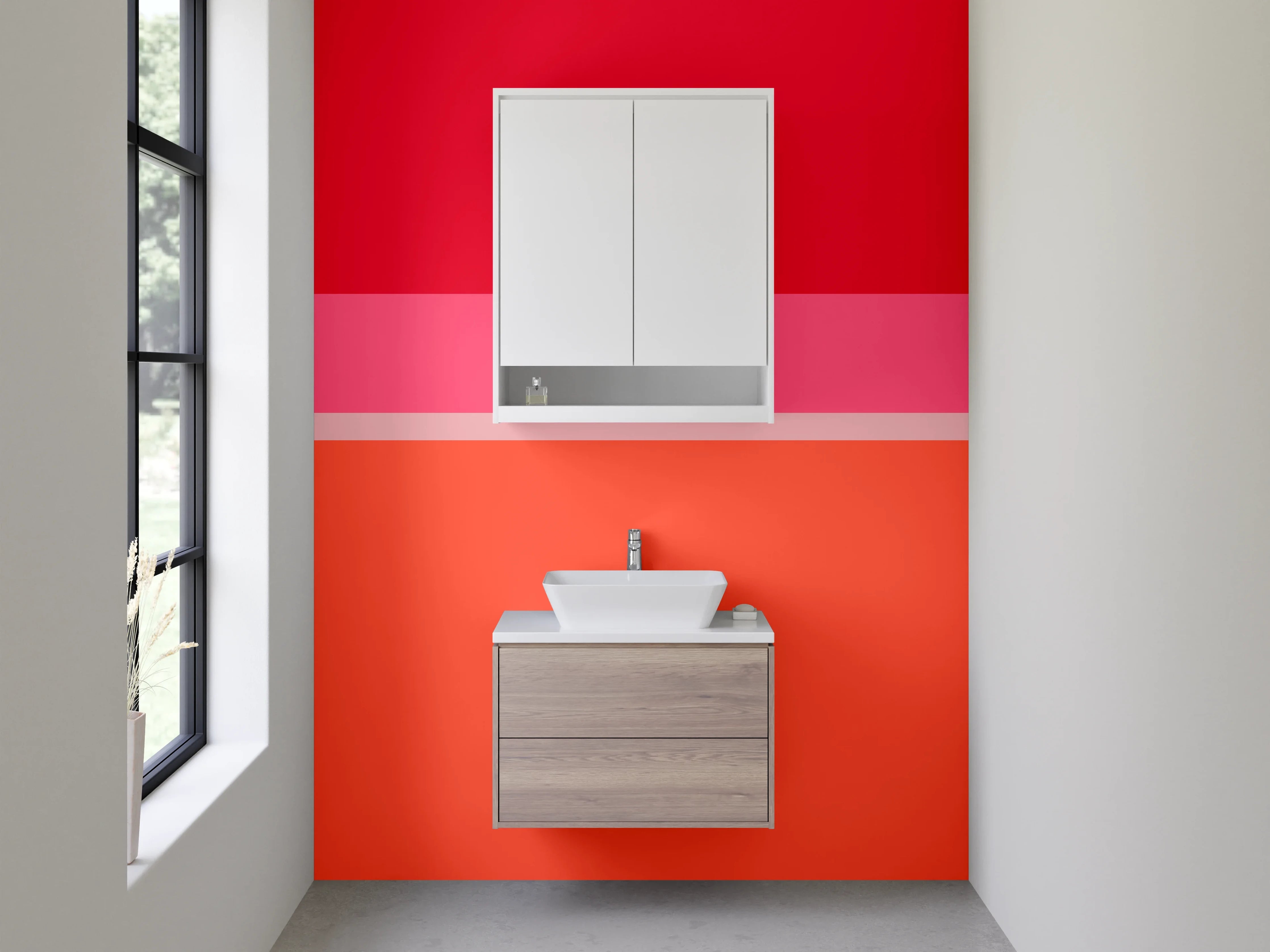 Waschbecken-Rückwand - Bunte Streifen in Rot, Pink, Orange und Grau