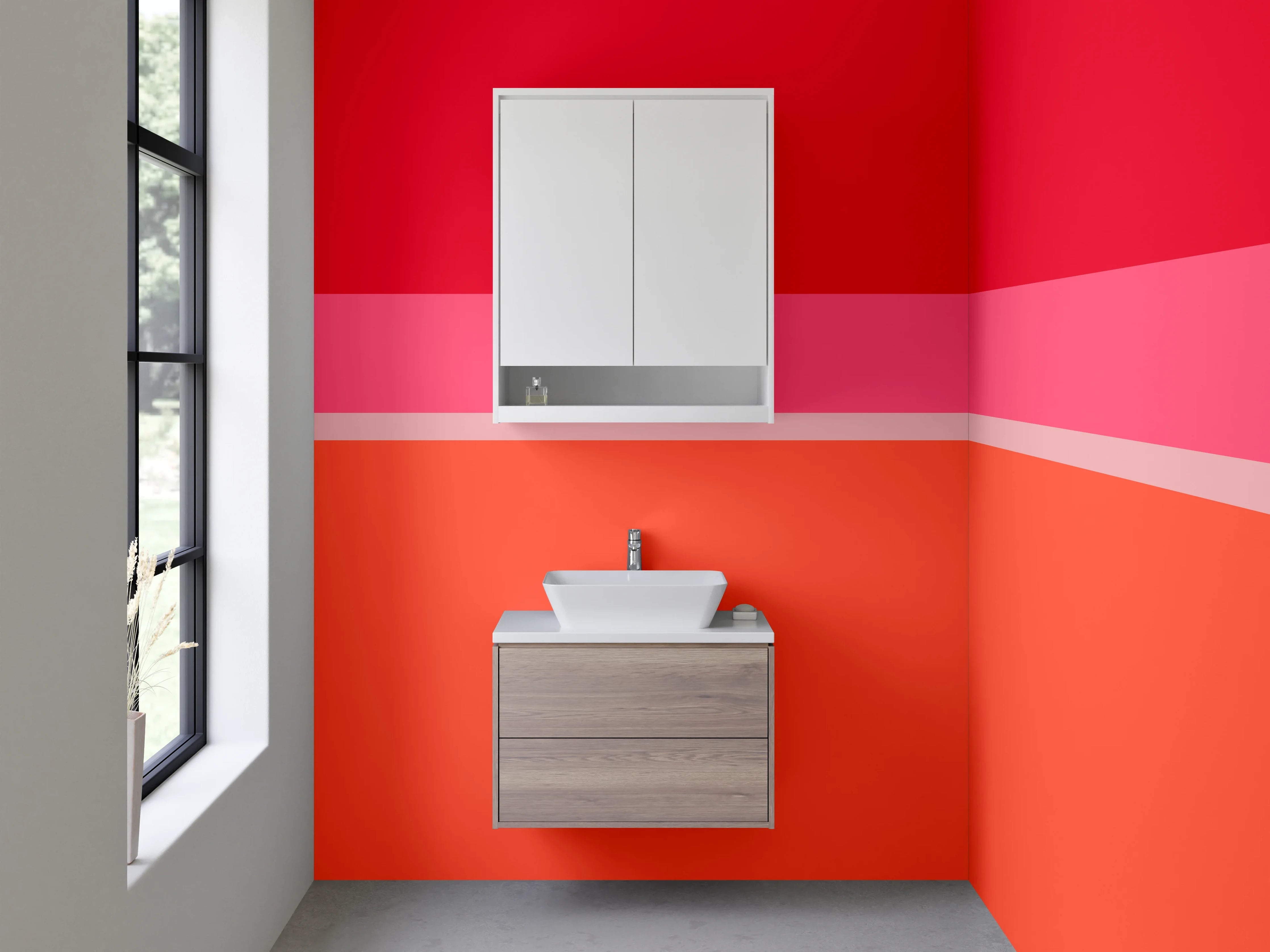 Waschbecken-Rückwand - Bunte Streifen in Rot, Pink, Orange und Grau