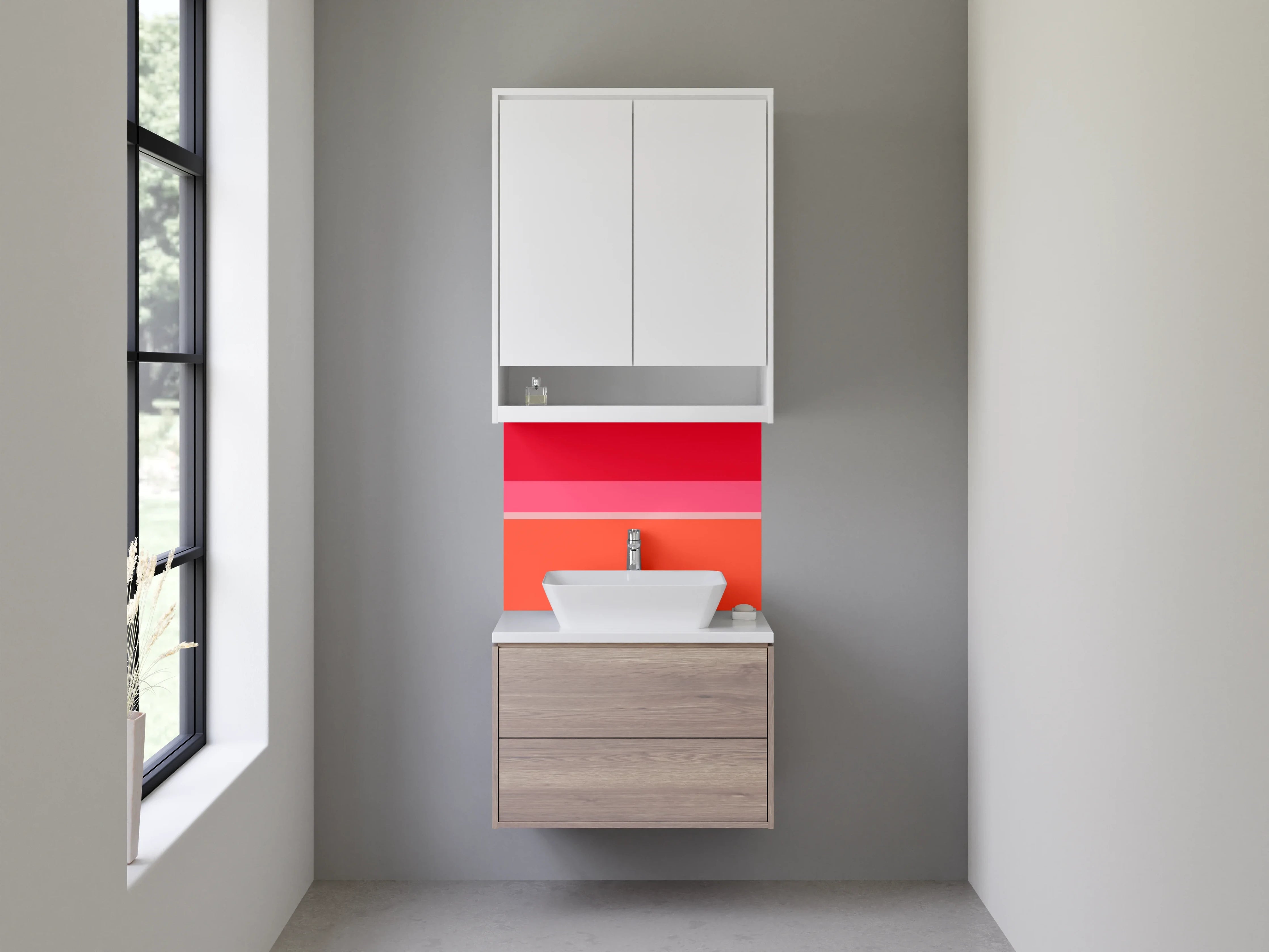 Waschbecken-Rückwand - Bunte Streifen in Rot, Pink, Orange und Grau