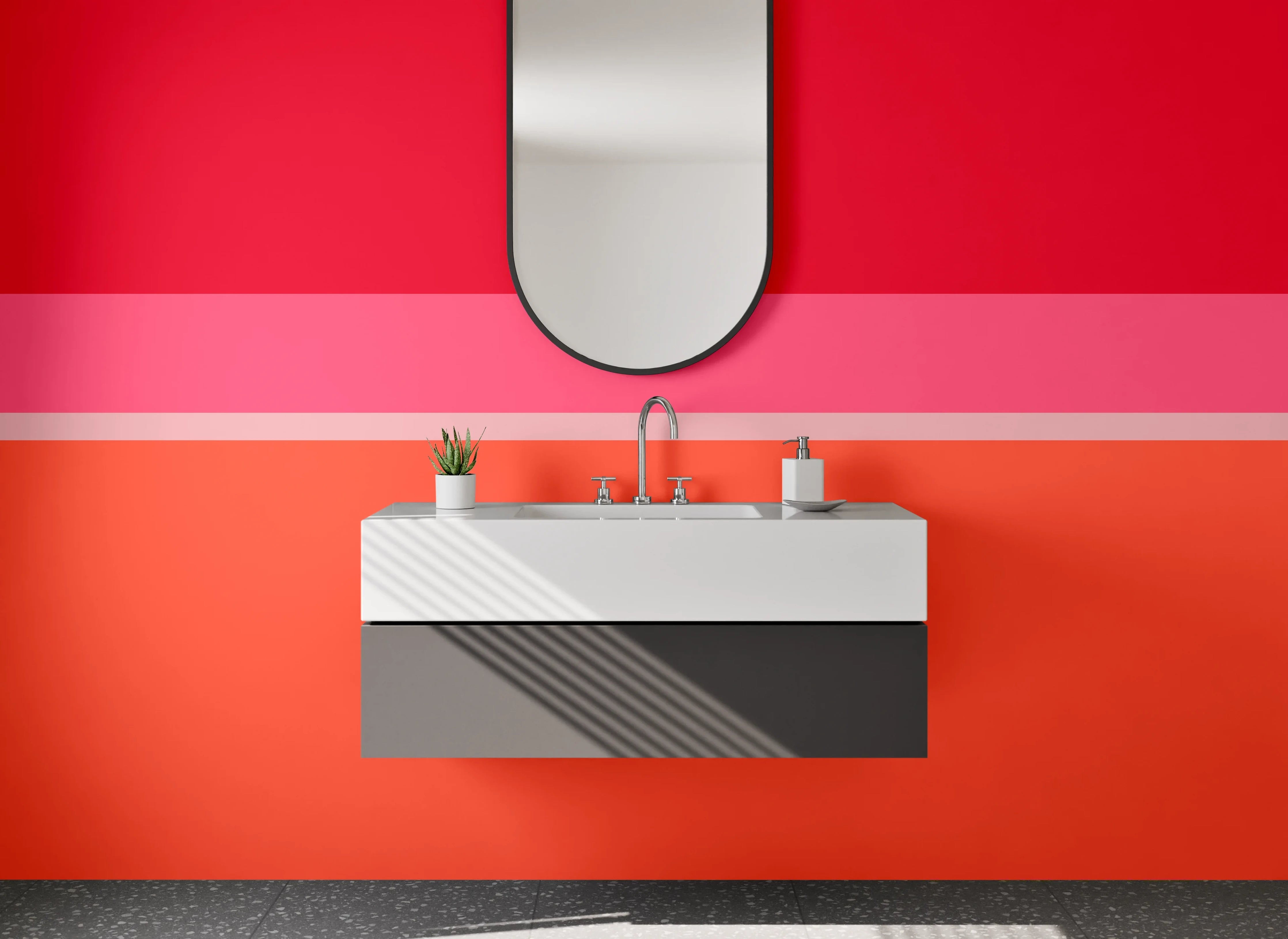 Waschbecken-Rückwand - Bunte Streifen in Rot, Pink, Orange und Grau