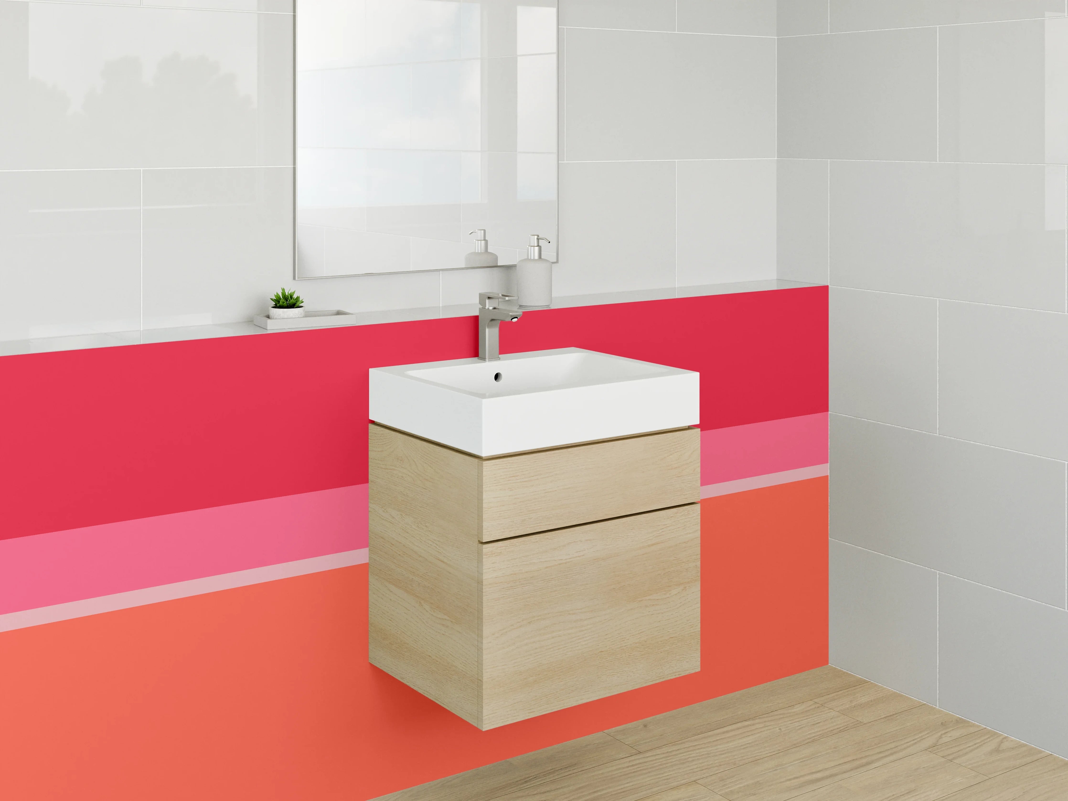 Waschbecken-Rückwand - Bunte Streifen in Rot, Pink, Orange und Grau