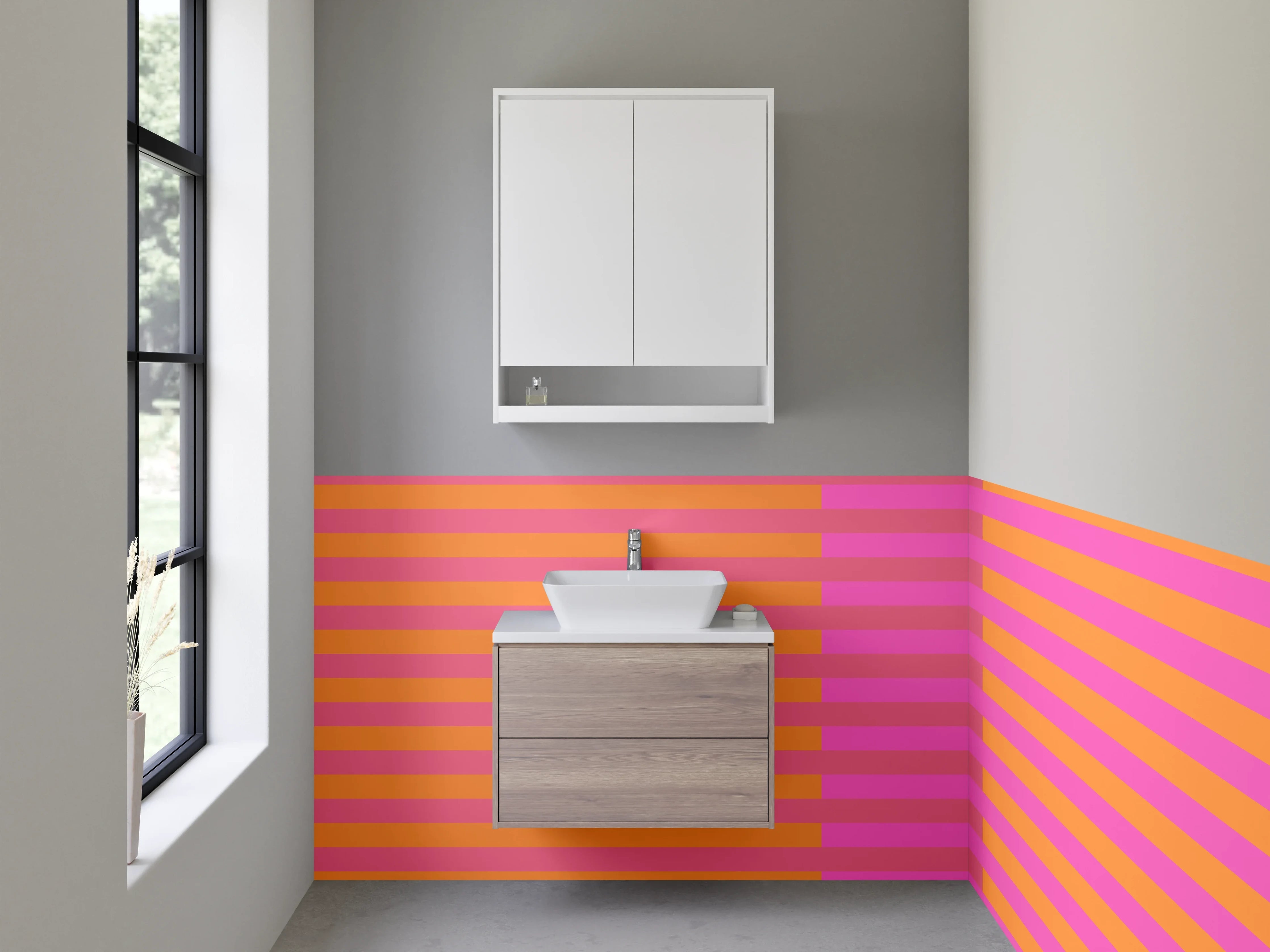 Waschbecken-Rückwand - Bunte Streifenmuster in Pink und Orange