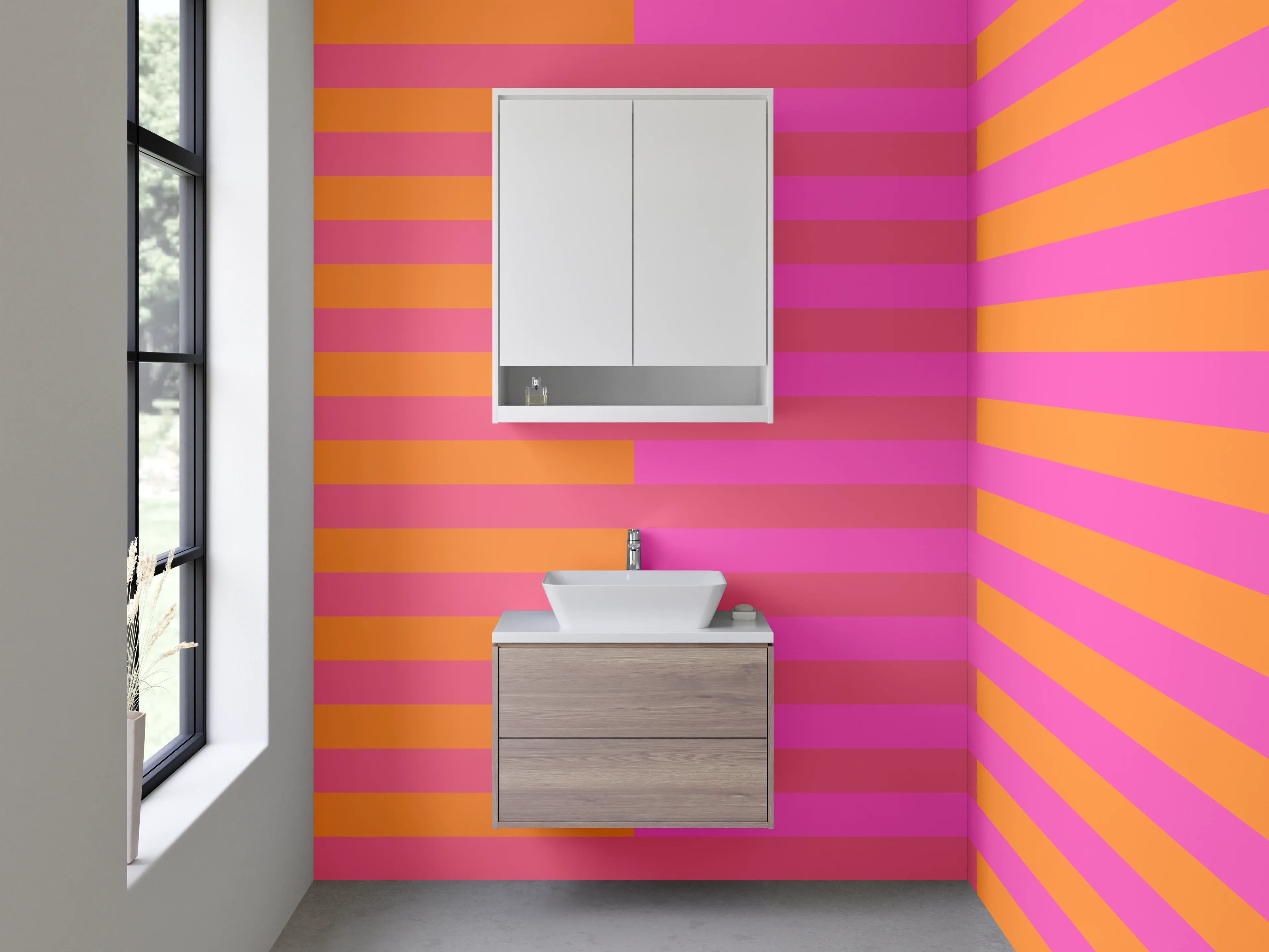 Waschbecken-Rückwand - Bunte Streifenmuster in Pink und Orange