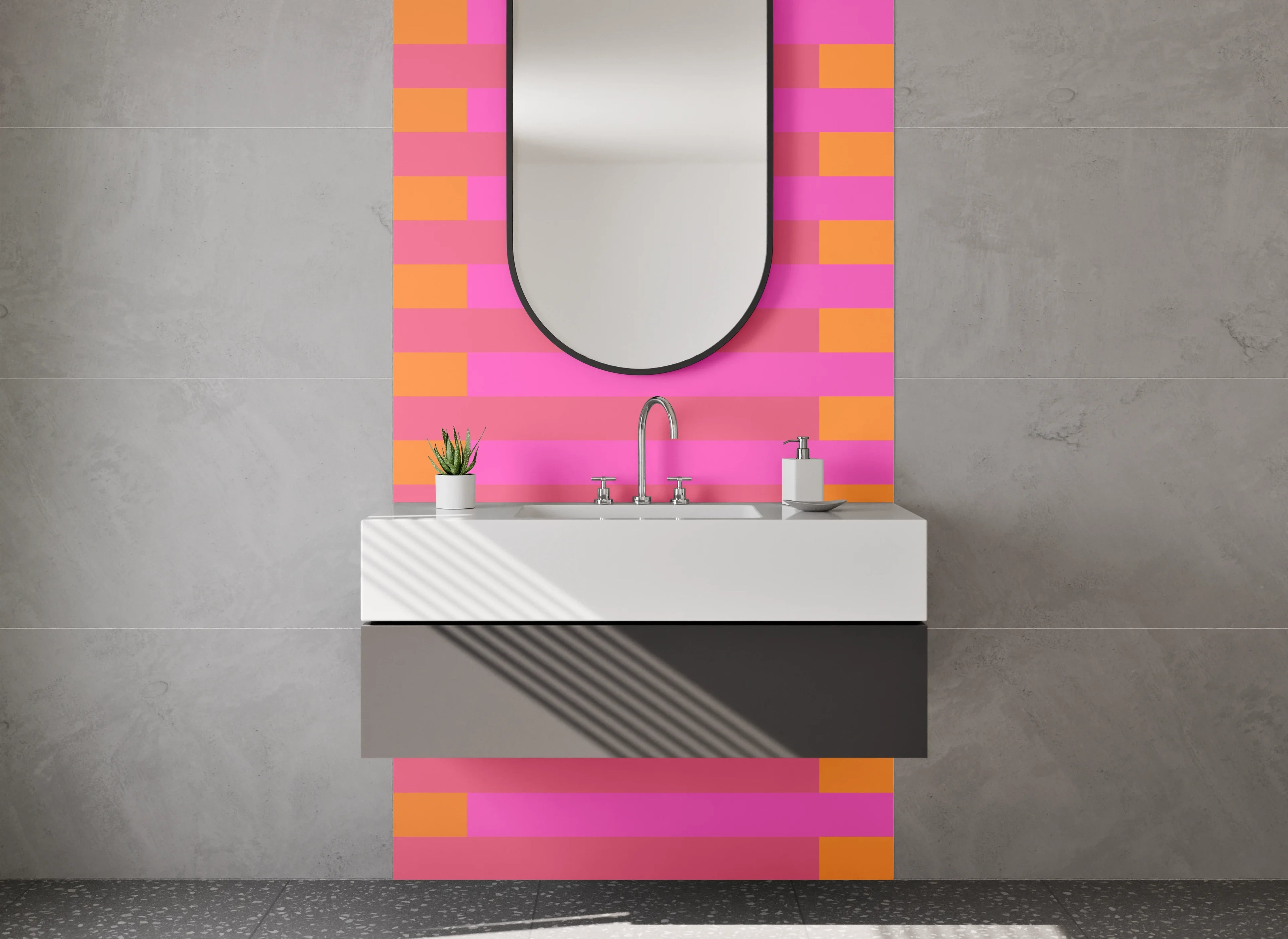 Waschbecken-Rückwand - Bunte Streifenmuster in Pink und Orange