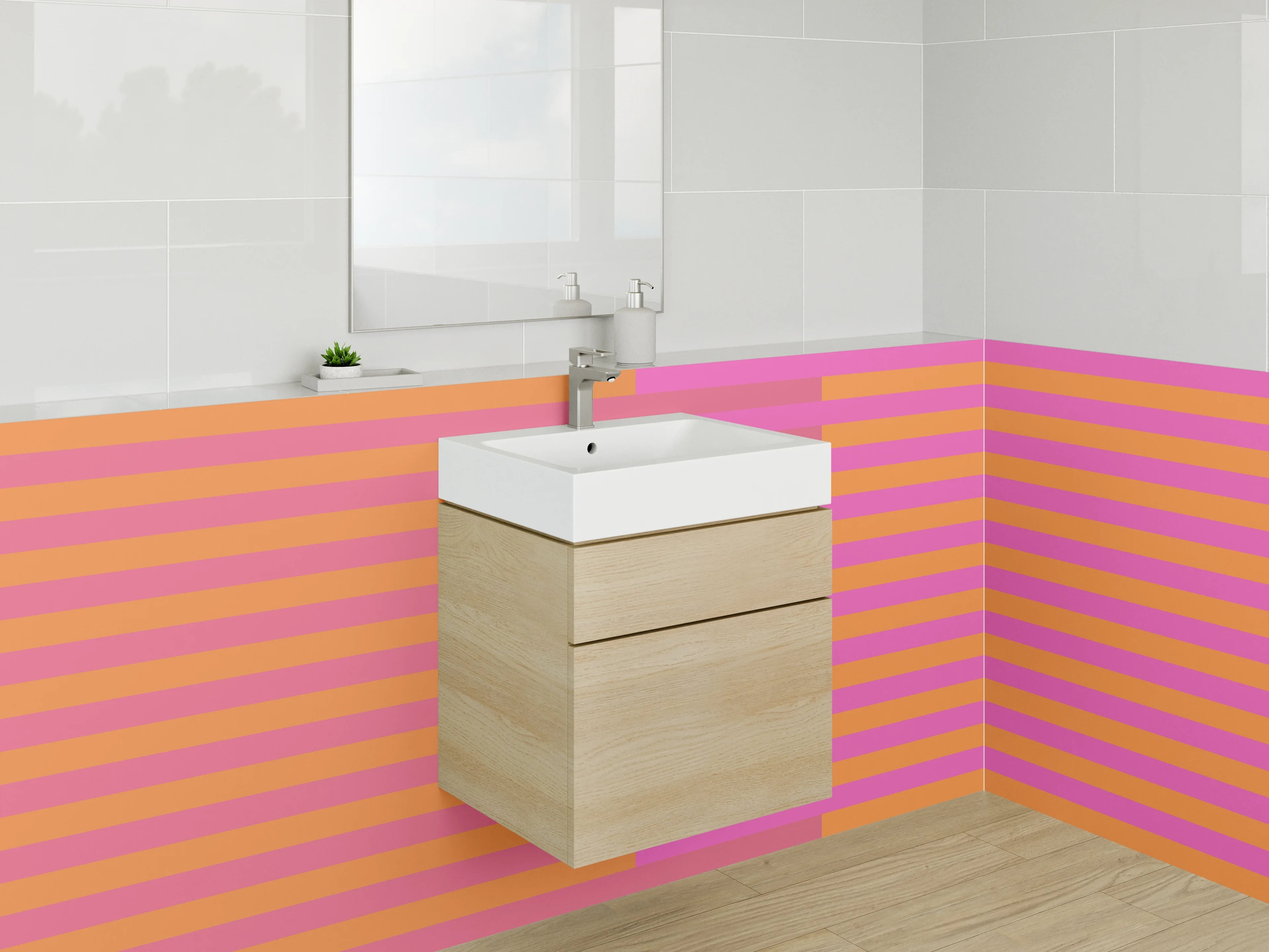 Waschbecken-Rückwand - Bunte Streifenmuster in Pink und Orange