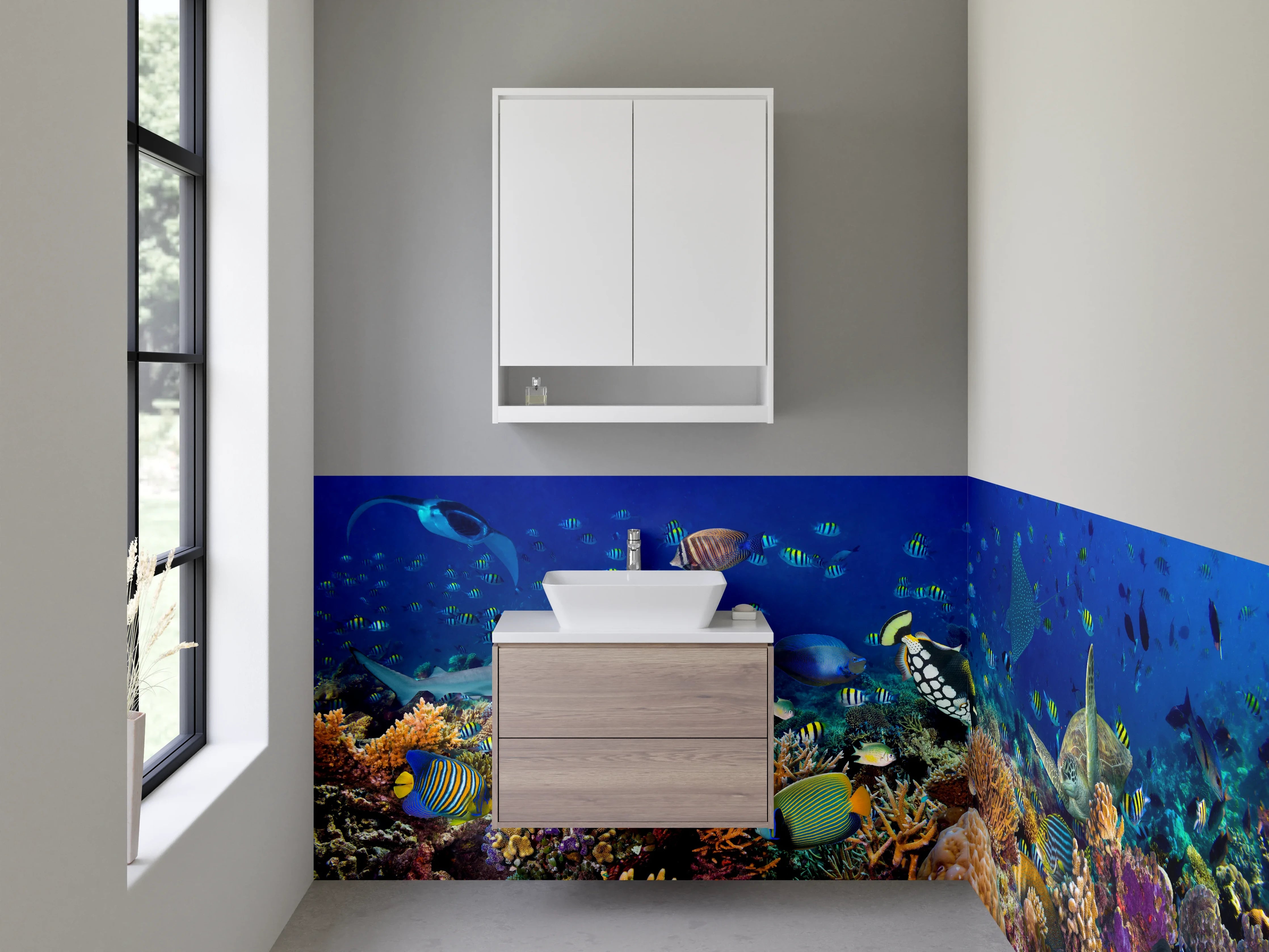 Waschbecken-Rückwand - Bunte Unterwasserwelt – Fische & Korallen