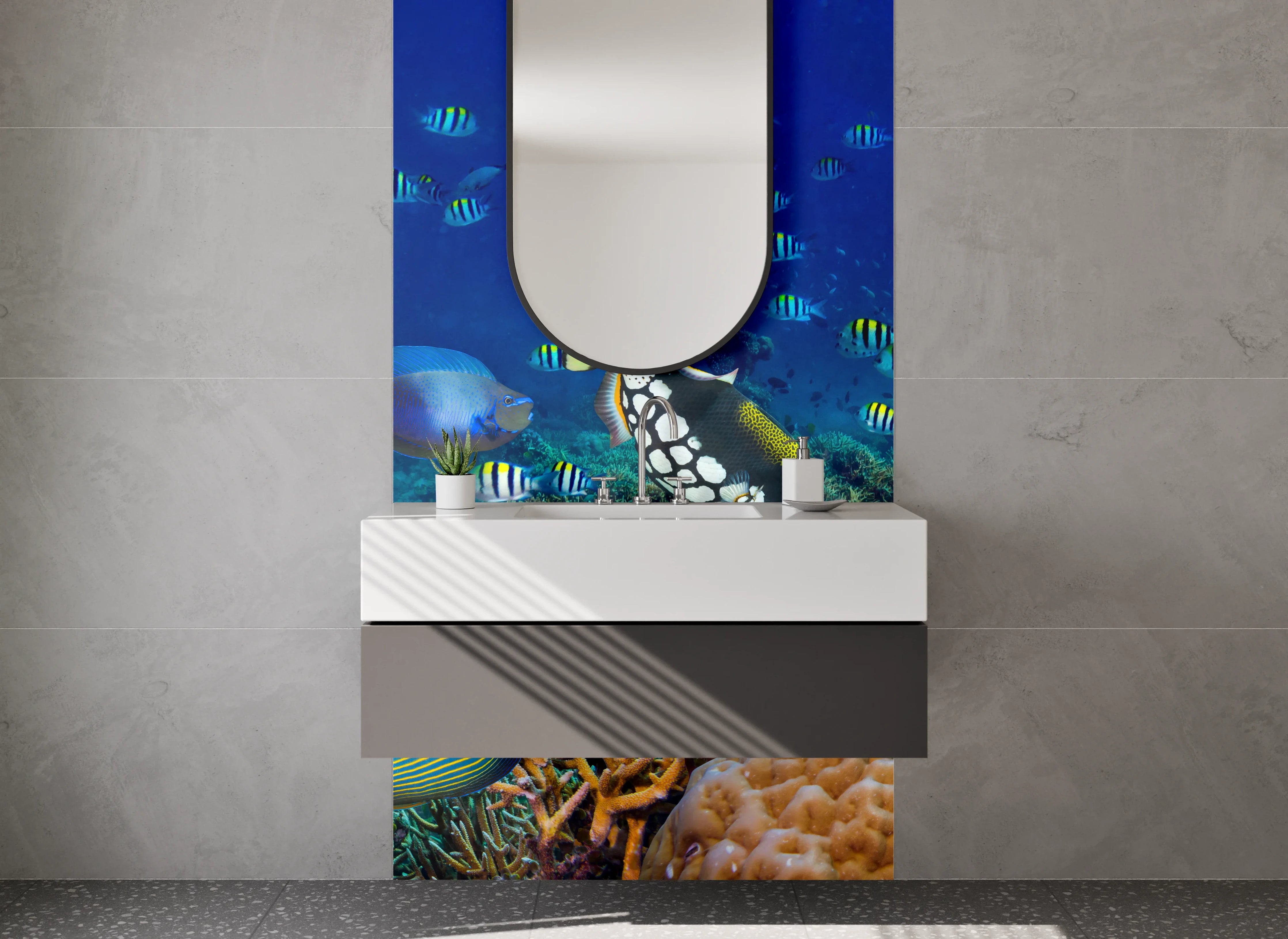 Waschbecken-Rückwand - Bunte Unterwasserwelt – Fische & Korallen