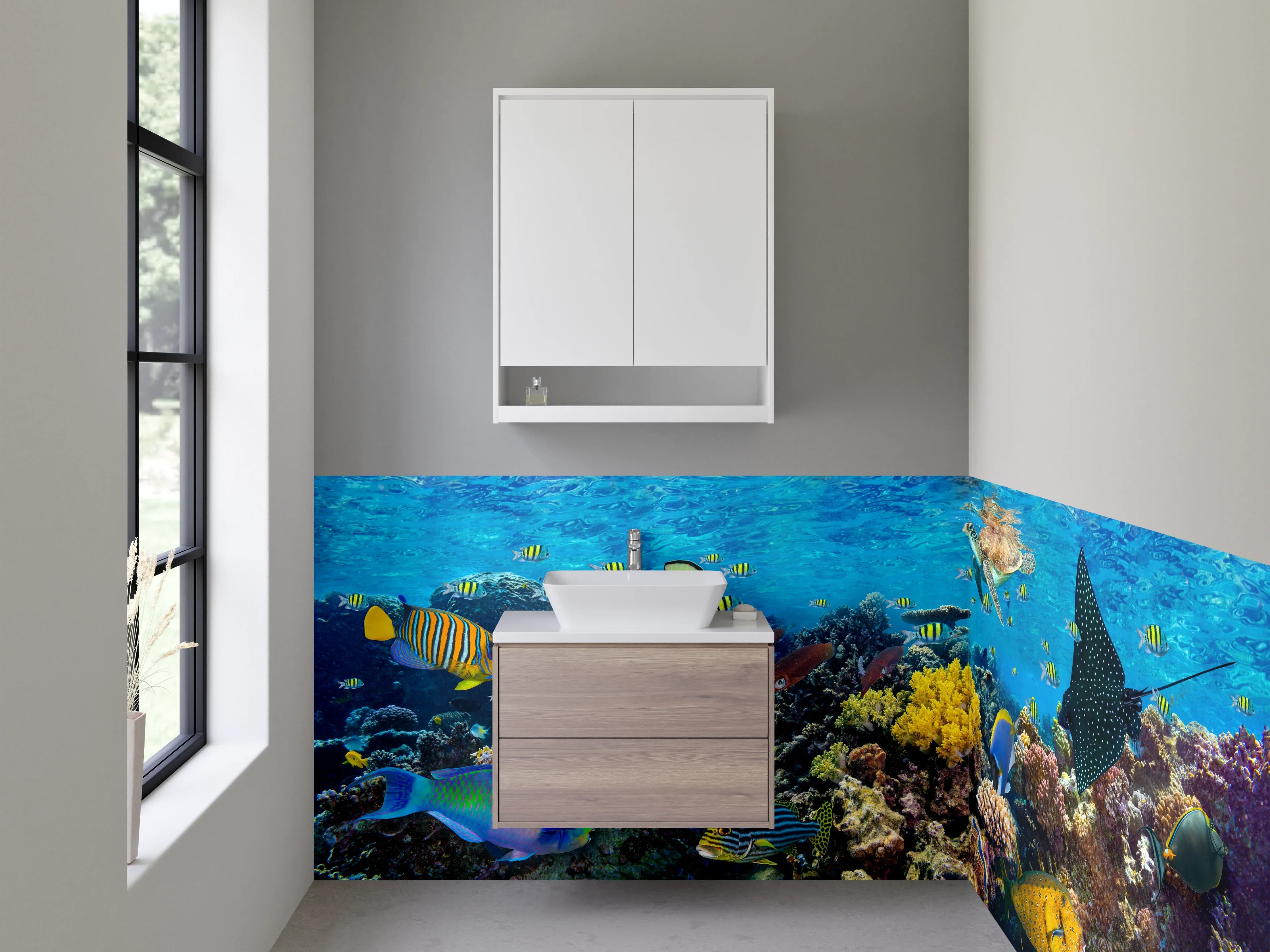 Waschbecken-Rückwand - Bunte Unterwasserwelt für Dein Zuhause