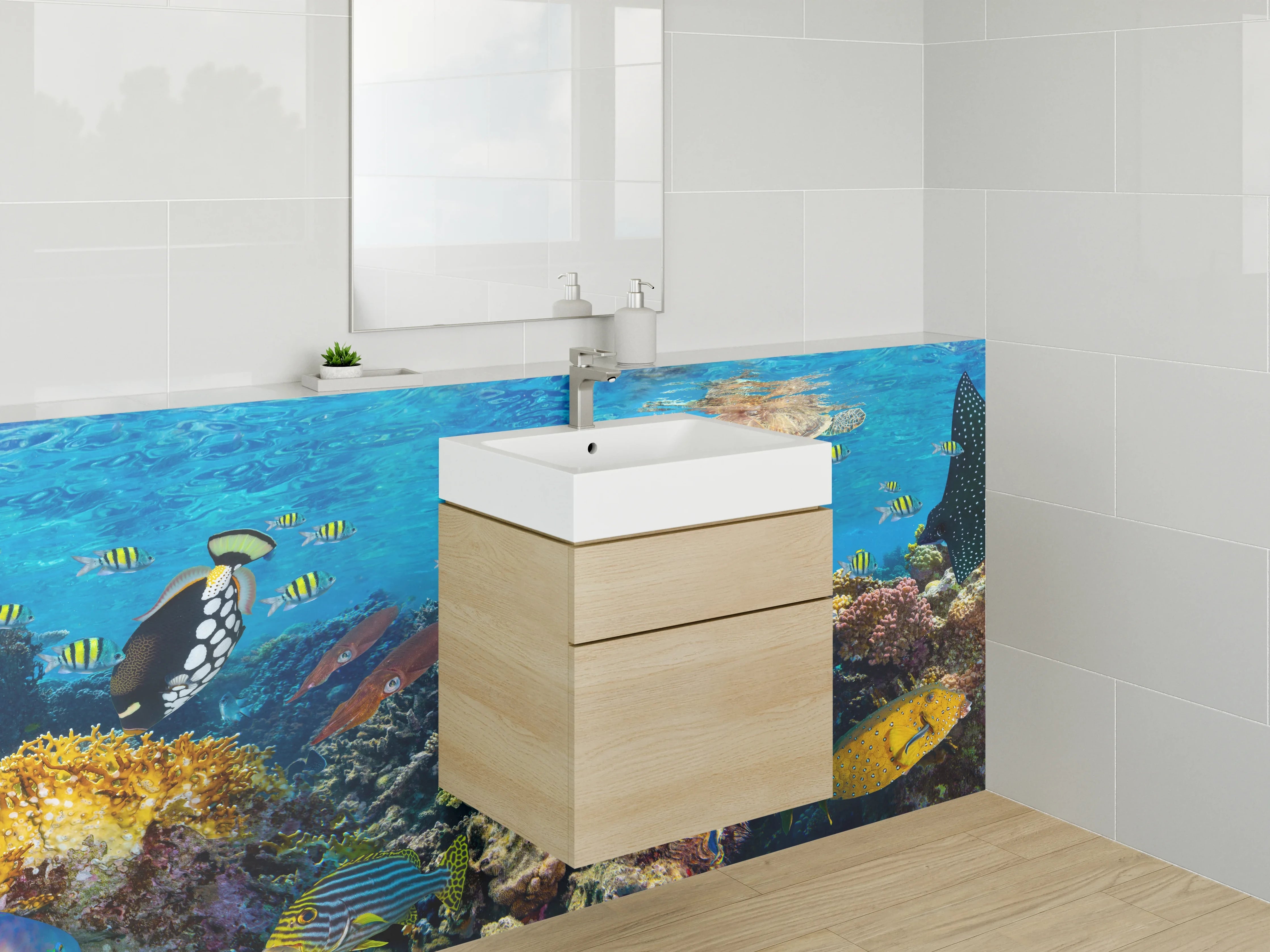 Waschbecken-Rückwand - Bunte Unterwasserwelt für Dein Zuhause
