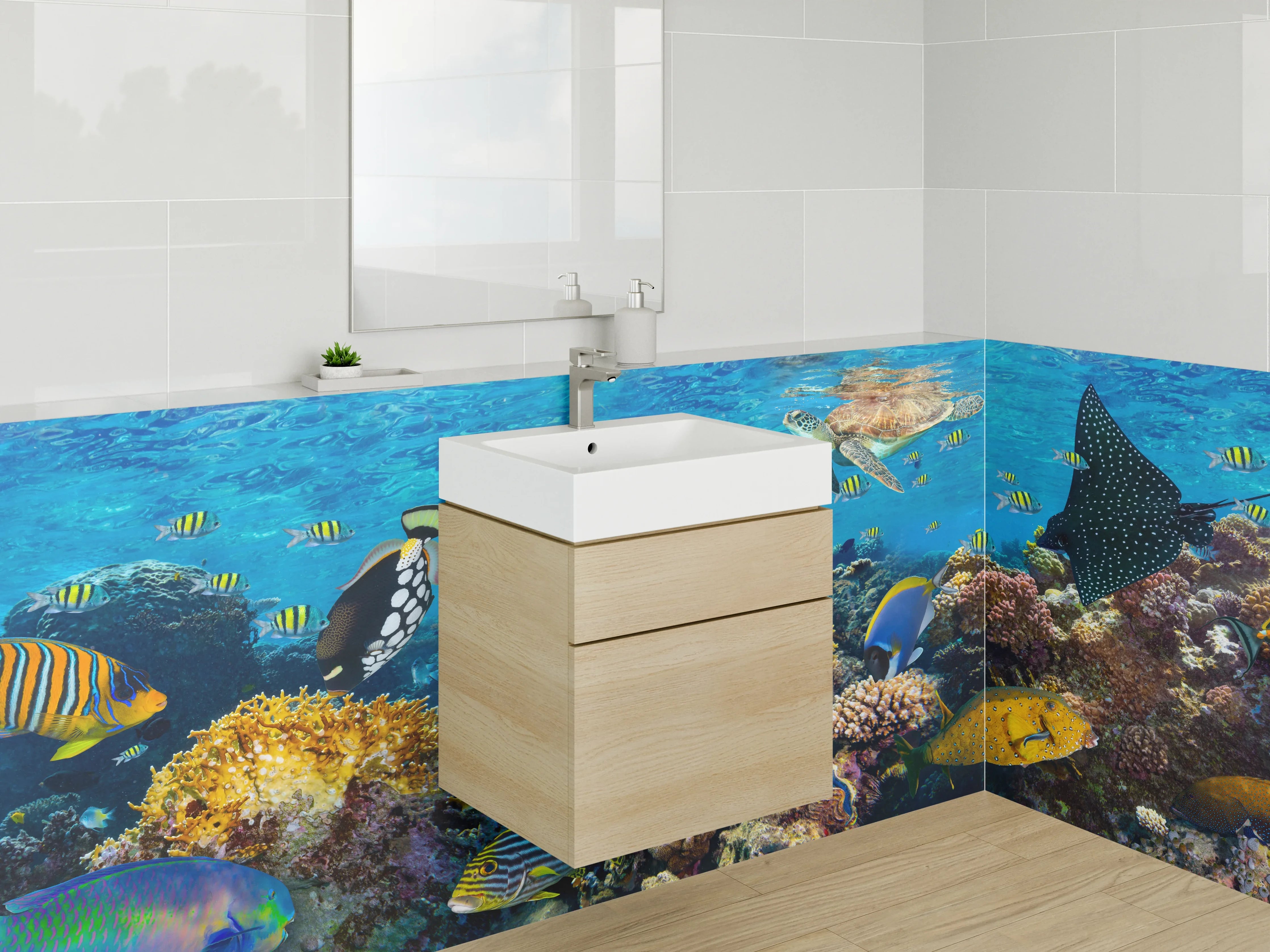 Waschbecken-Rückwand - Bunte Unterwasserwelt für Dein Zuhause