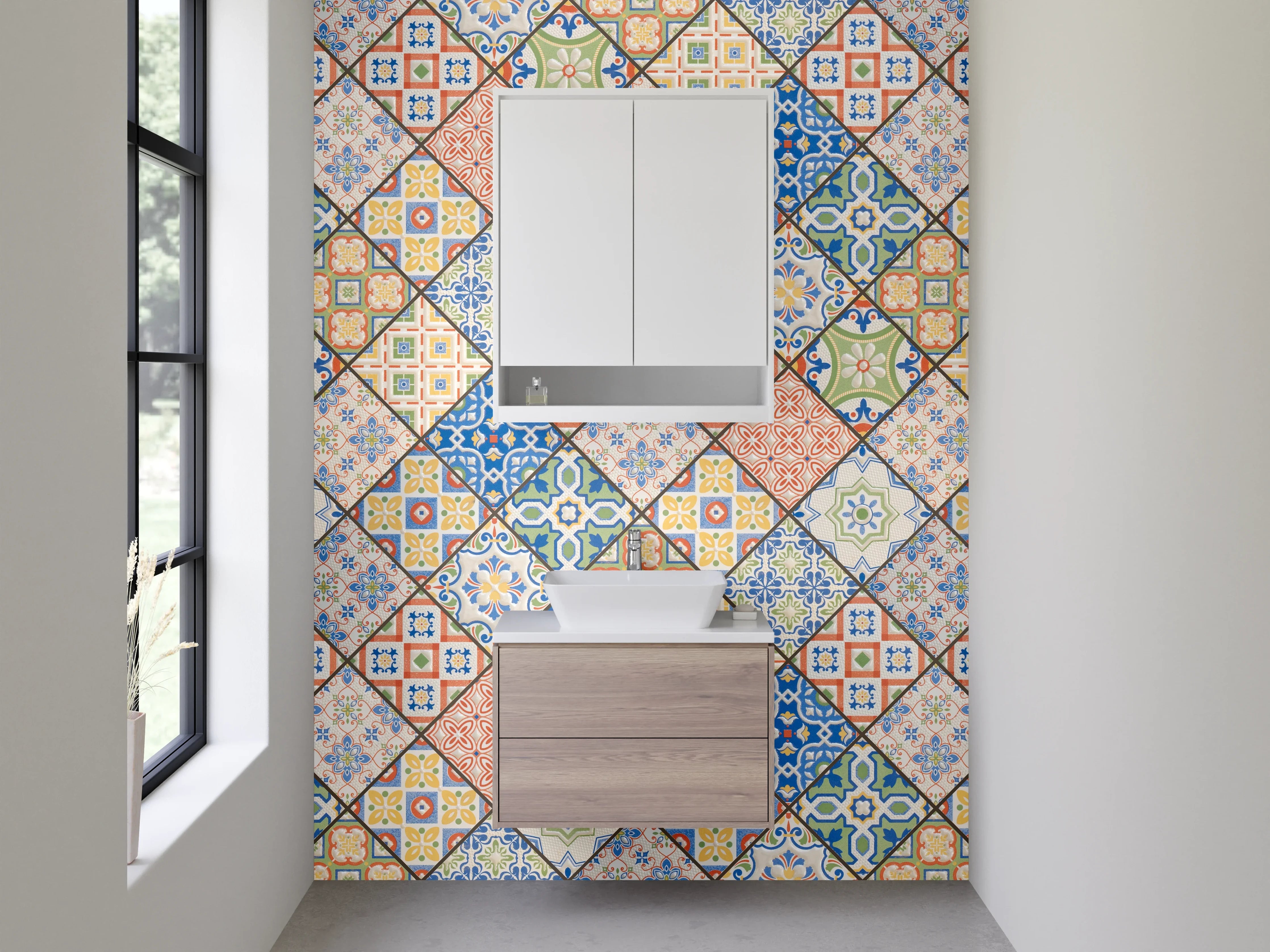 Waschbecken-Rückwand - Bunte Vintage-Fliesen Mosaik Muster