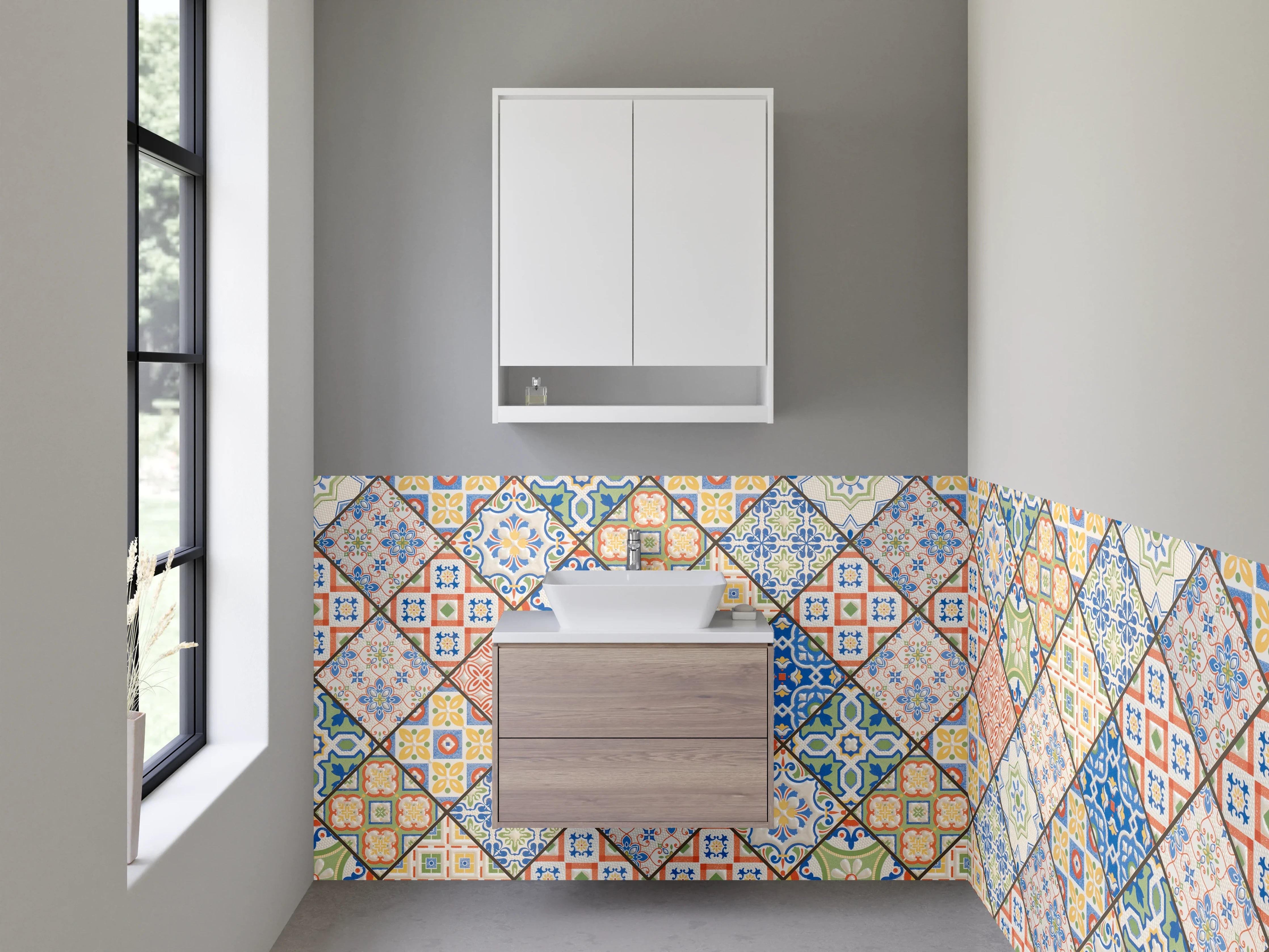 Waschbecken-Rückwand - Bunte Vintage-Fliesen Mosaik Muster