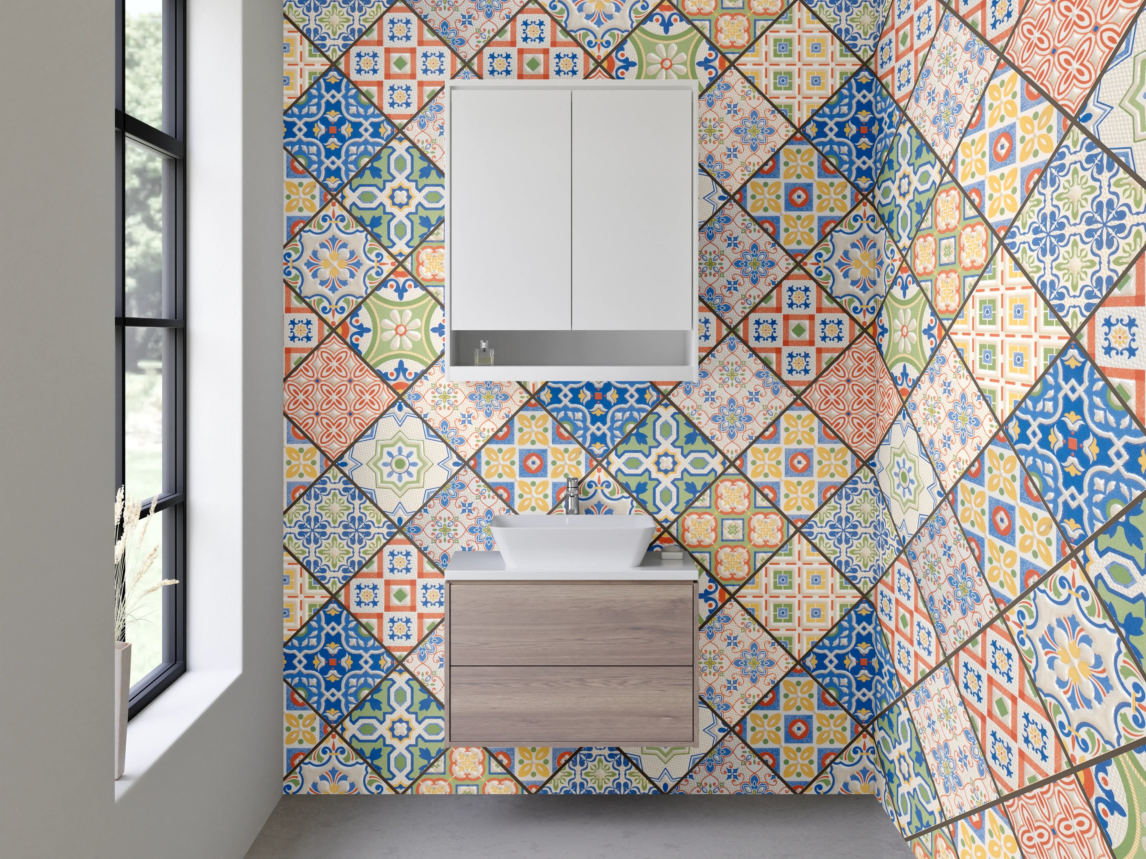 Waschbecken-Rückwand - Bunte Vintage-Fliesen Mosaik Muster