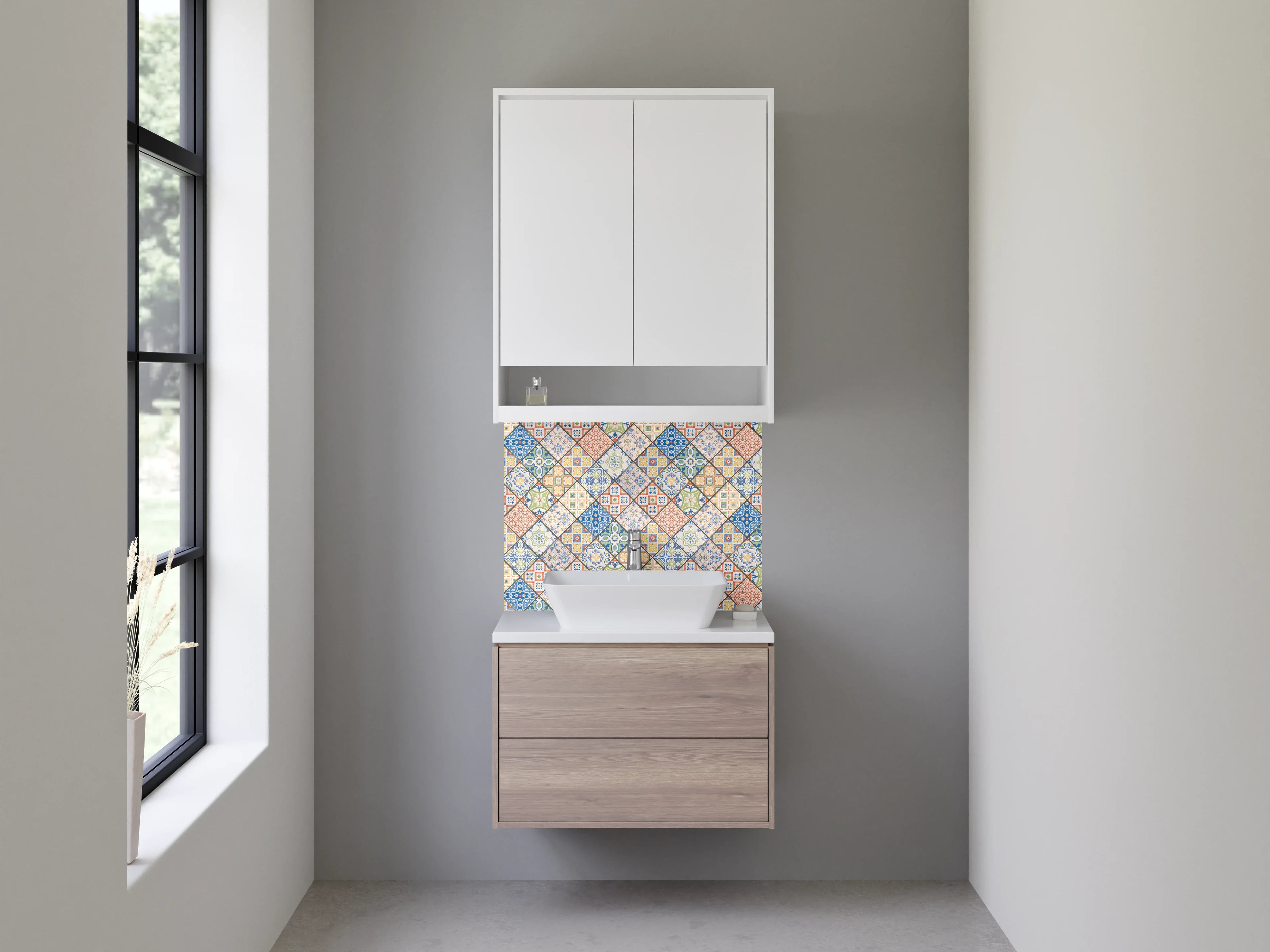 Waschbecken-Rückwand - Bunte Vintage-Fliesen Mosaik Muster