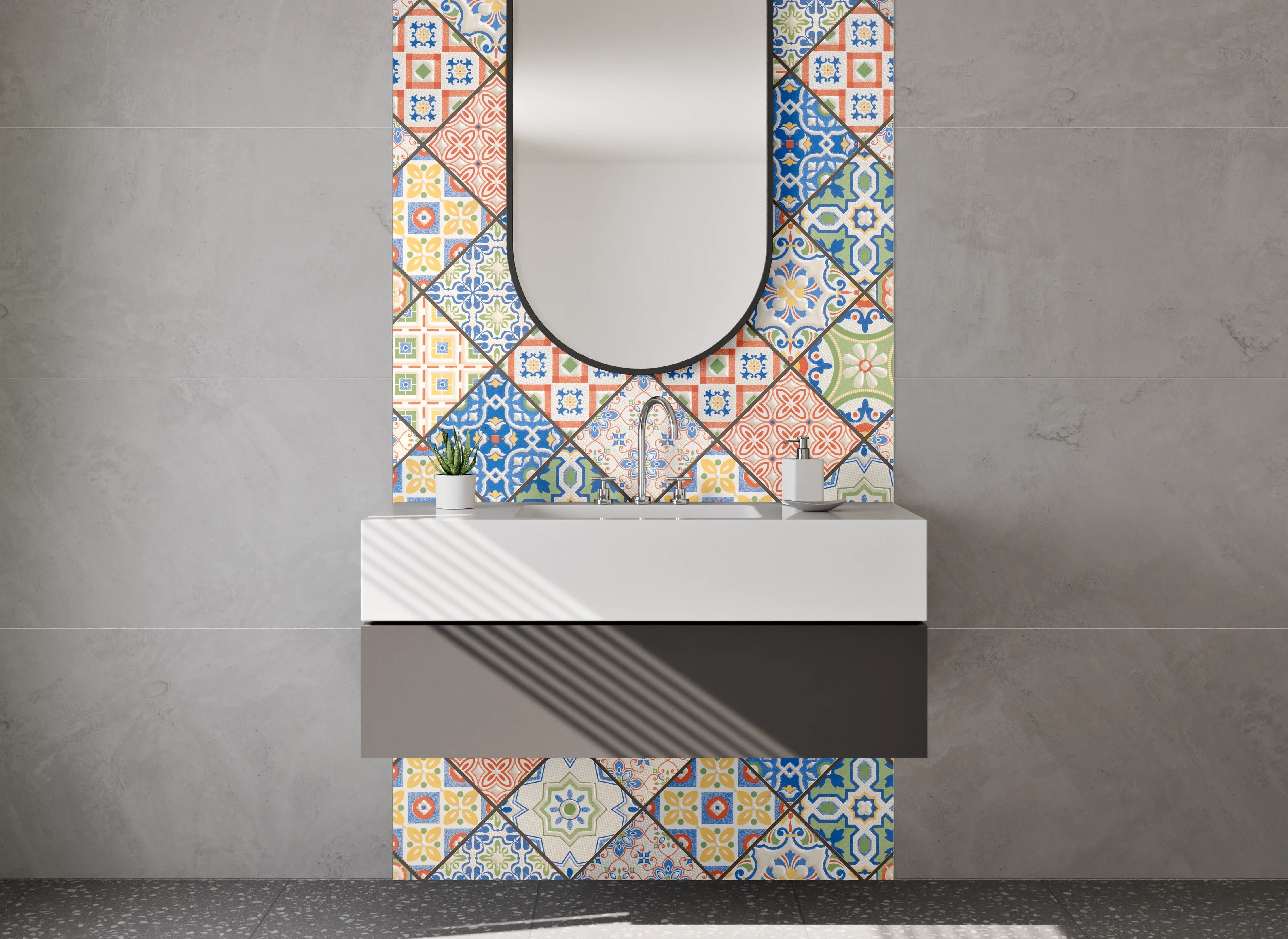 Waschbecken-Rückwand - Bunte Vintage-Fliesen Mosaik Muster