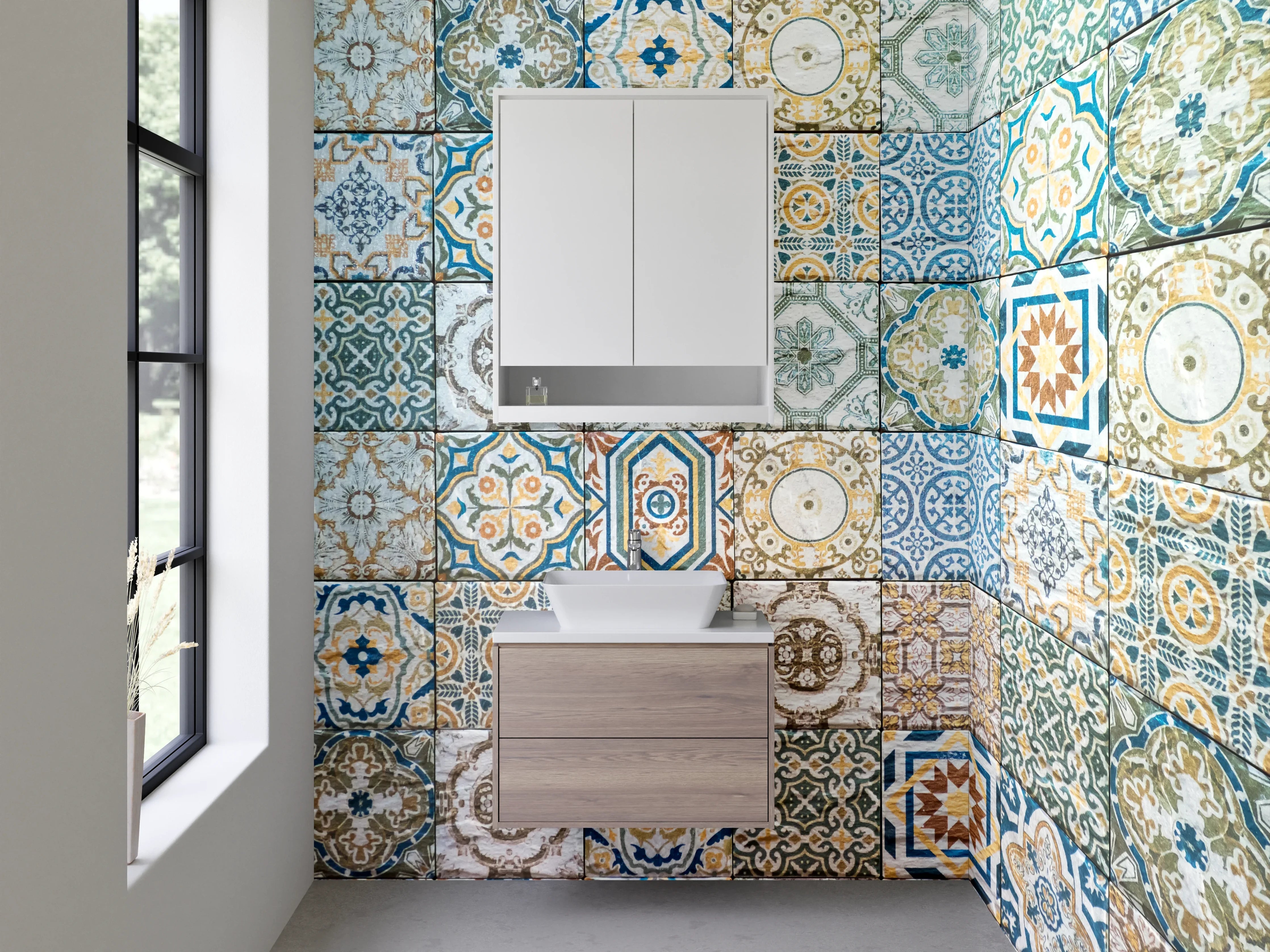 Waschbecken-Rückwand - Bunte Vintage-Mosaikfliesen Musterfliese