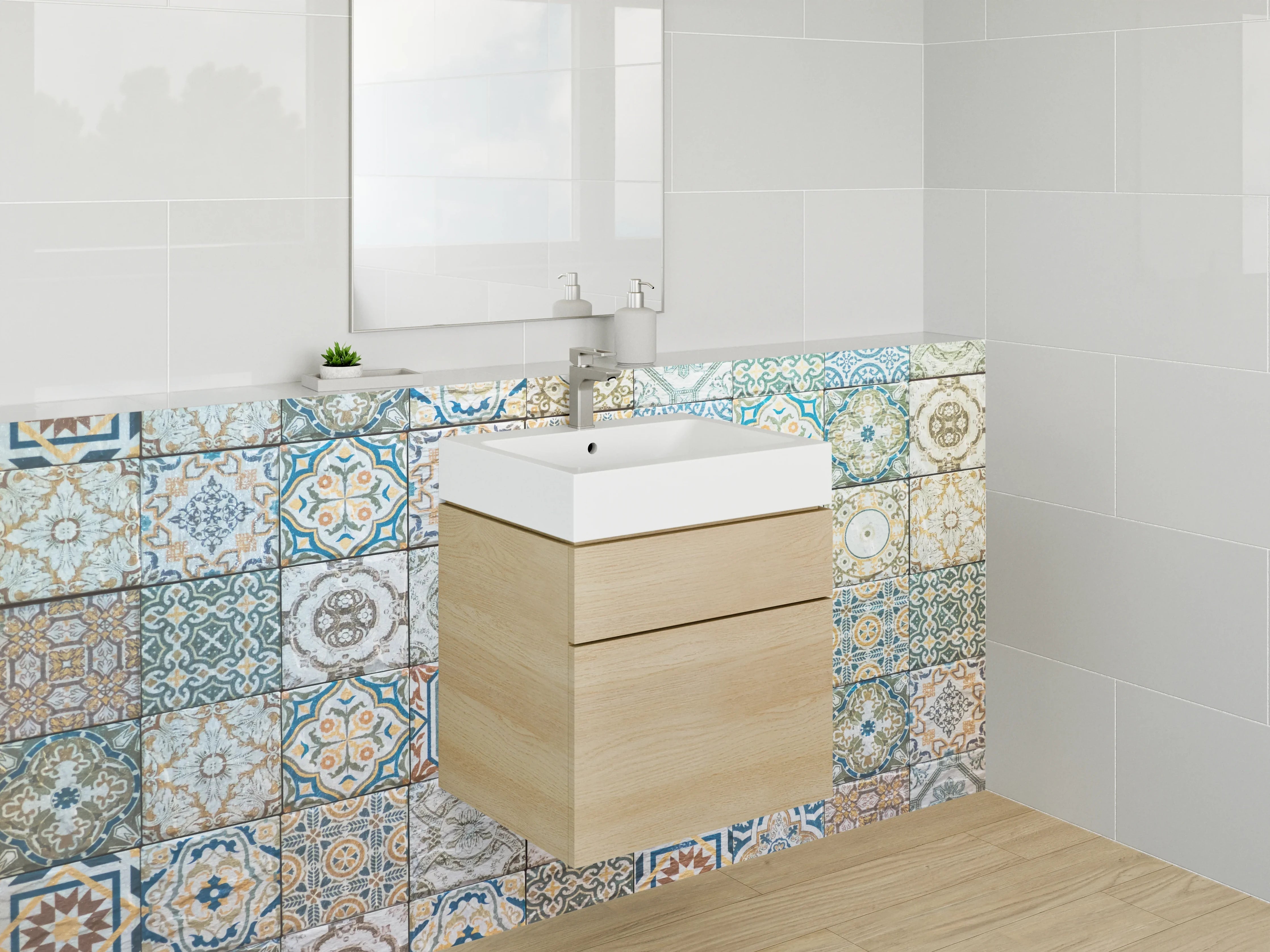 Waschbecken-Rückwand - Bunte Vintage-Mosaikfliesen Musterfliese