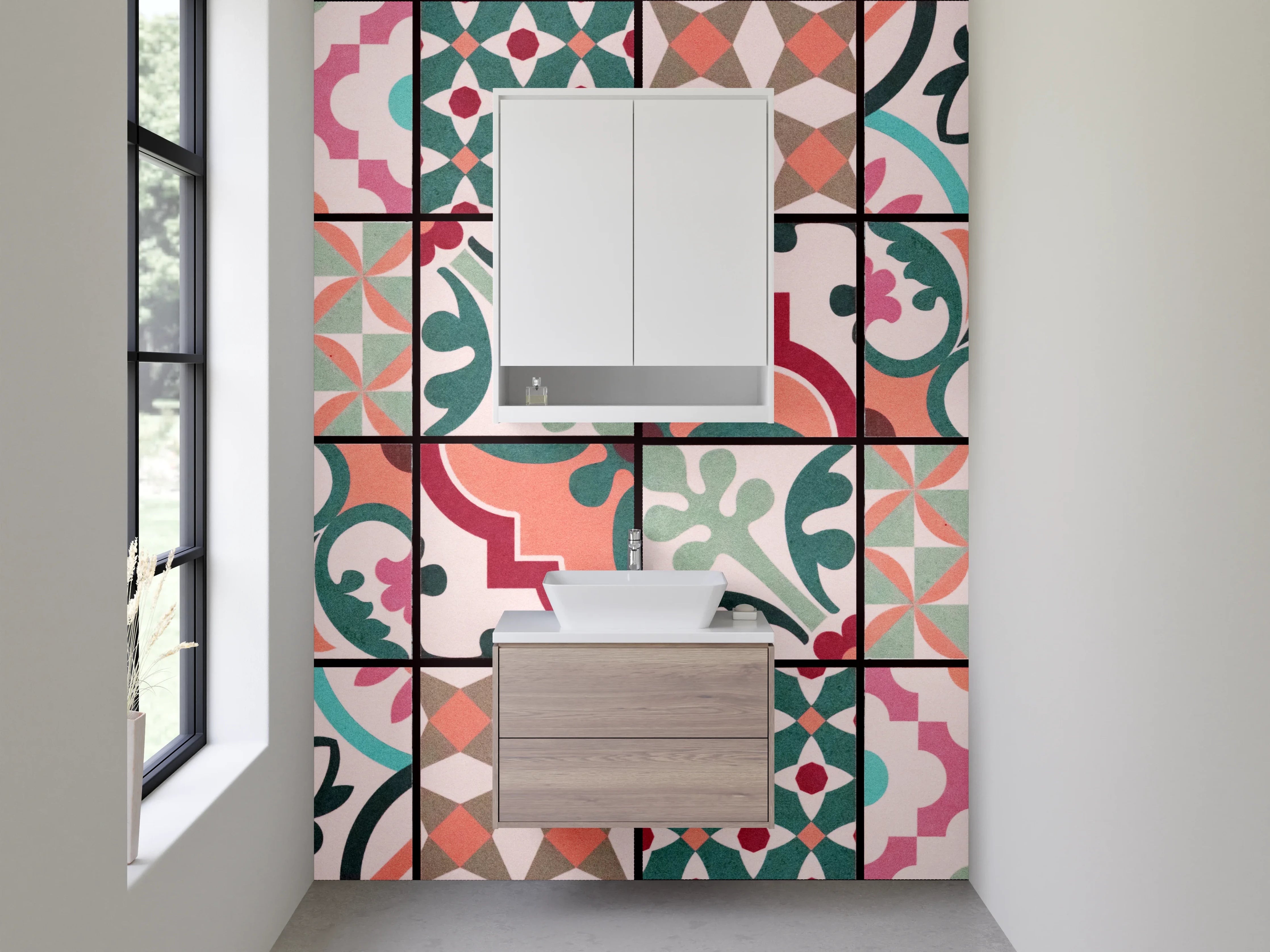 Waschbecken-Rückwand - Bunte Vintage Patchwork Fliesenmuster
