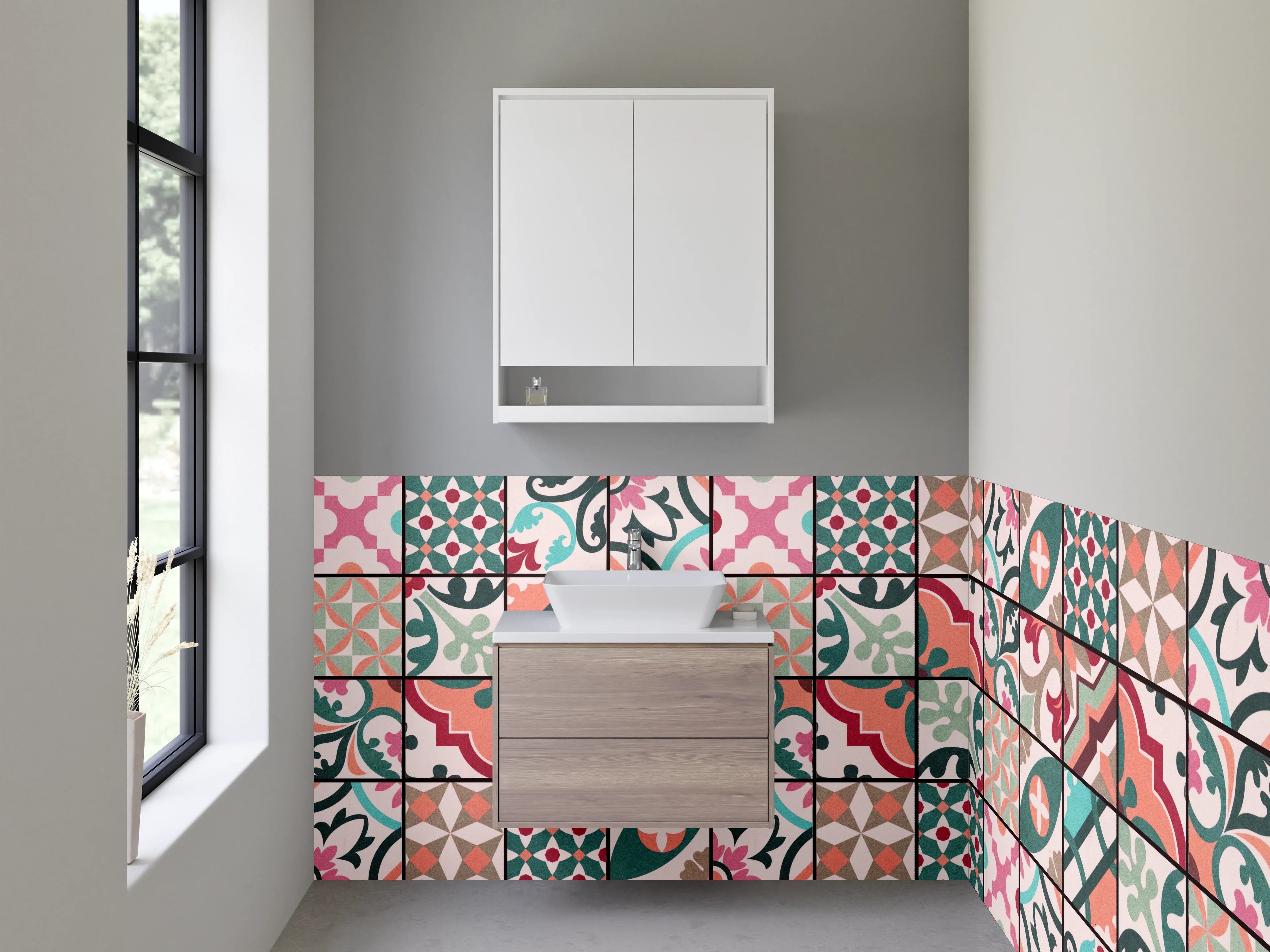Waschbecken-Rückwand - Bunte Vintage Patchwork Fliesenmuster