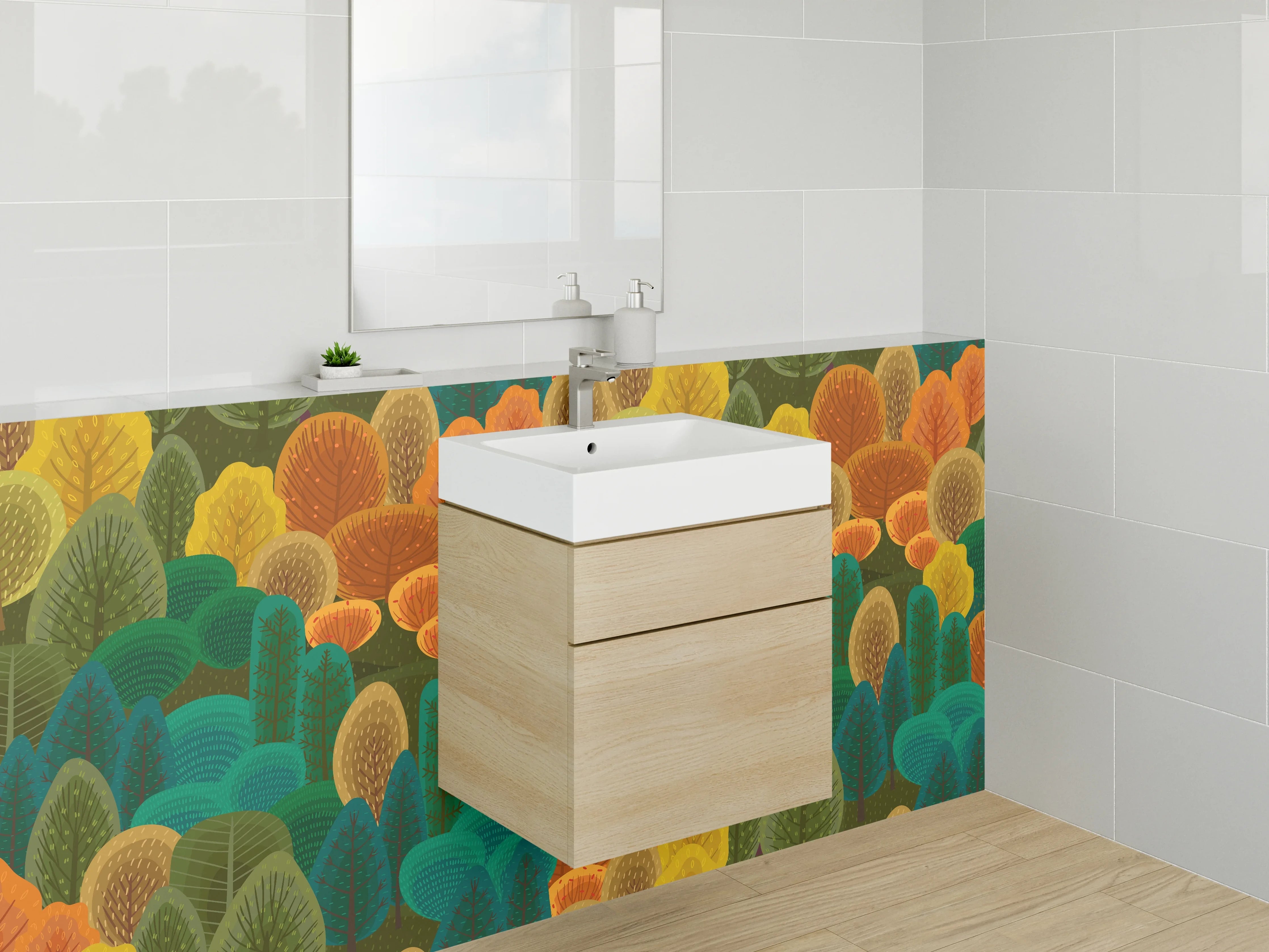 Waschbecken-Rückwand - Bunte Waldlandschaft mit bunten Bäumen