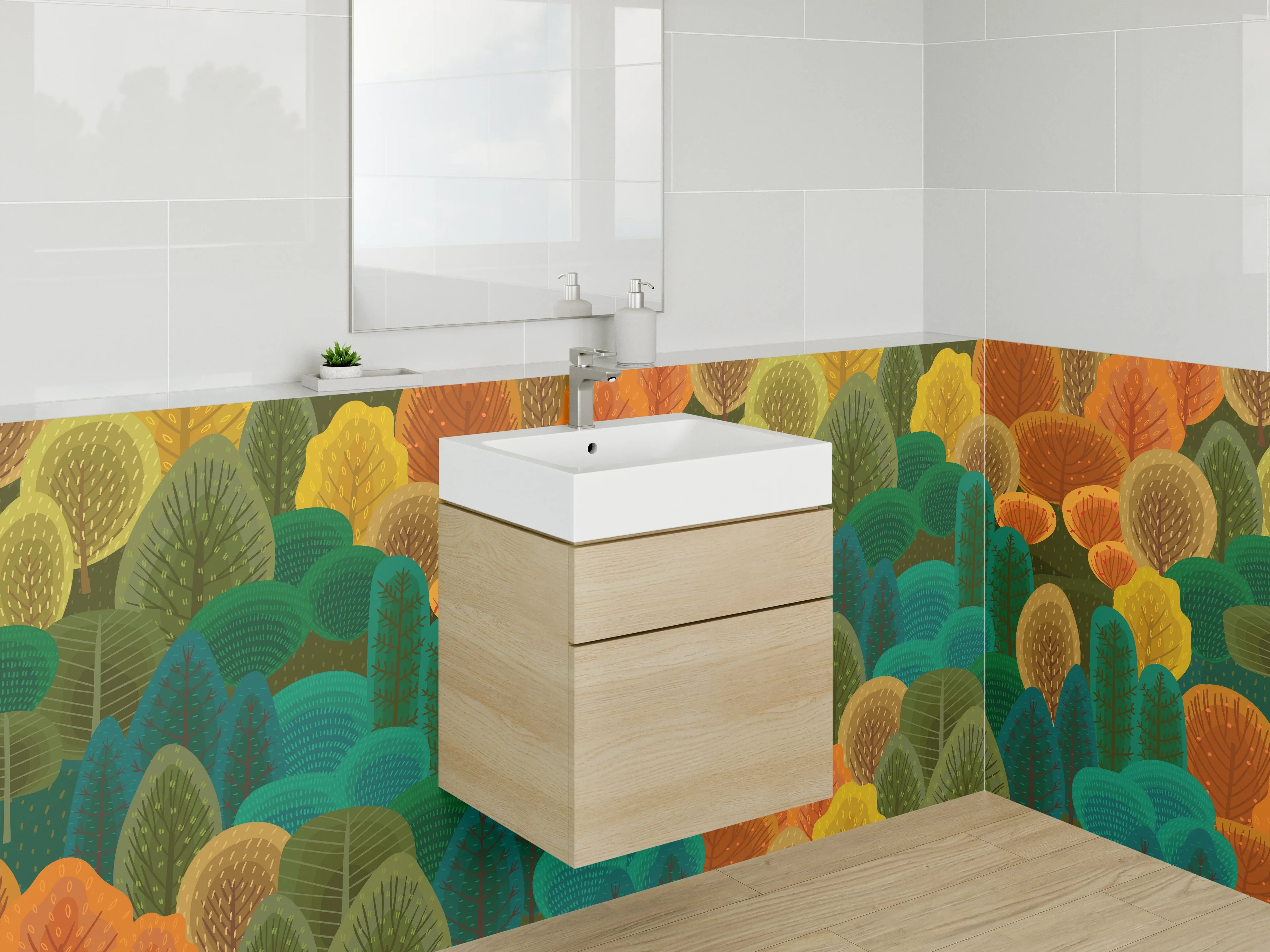 Waschbecken-Rückwand - Bunte Waldlandschaft mit bunten Bäumen