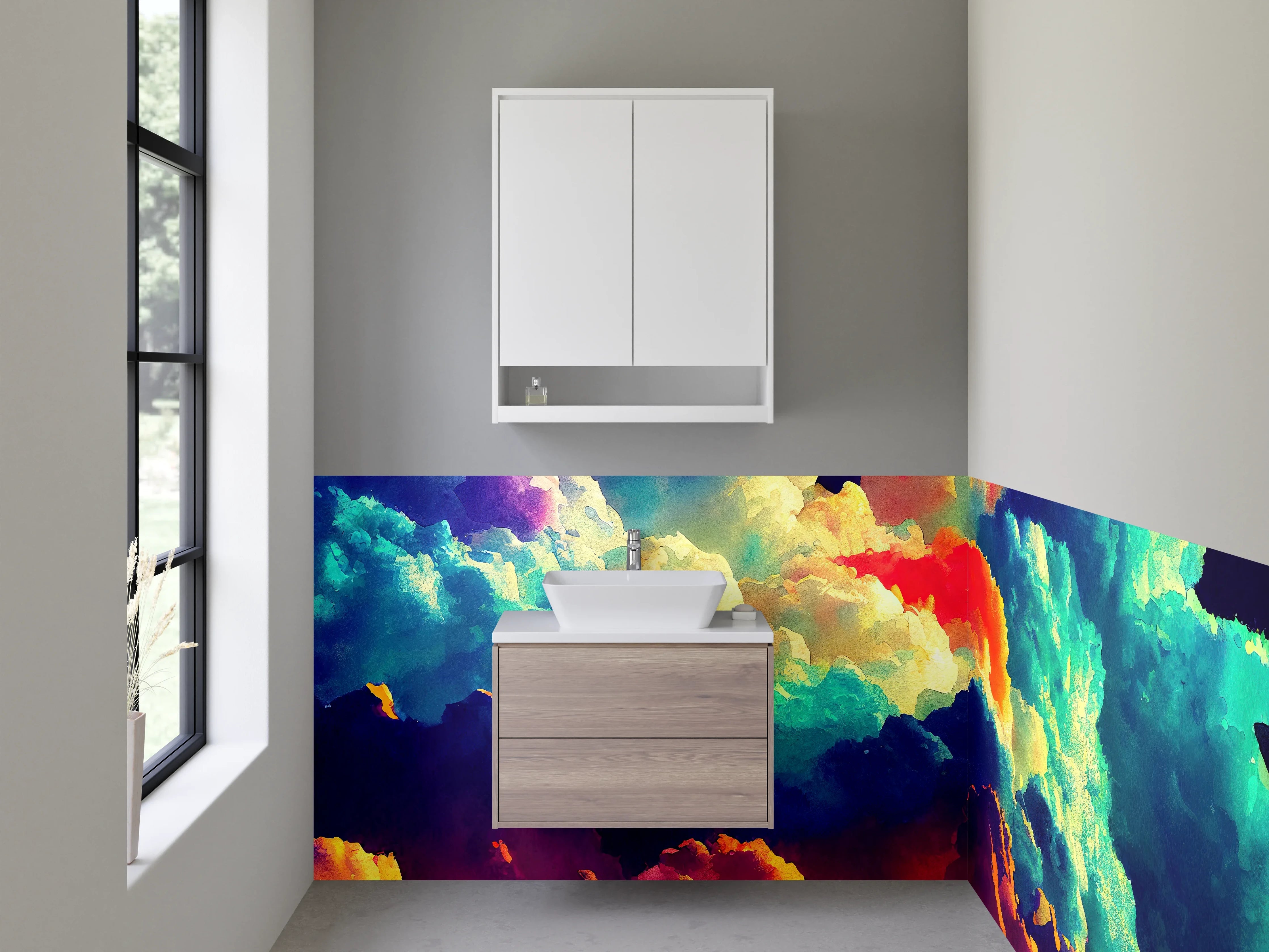 Waschbecken-Rückwand - Bunte Wolken Abstrakt Kunst