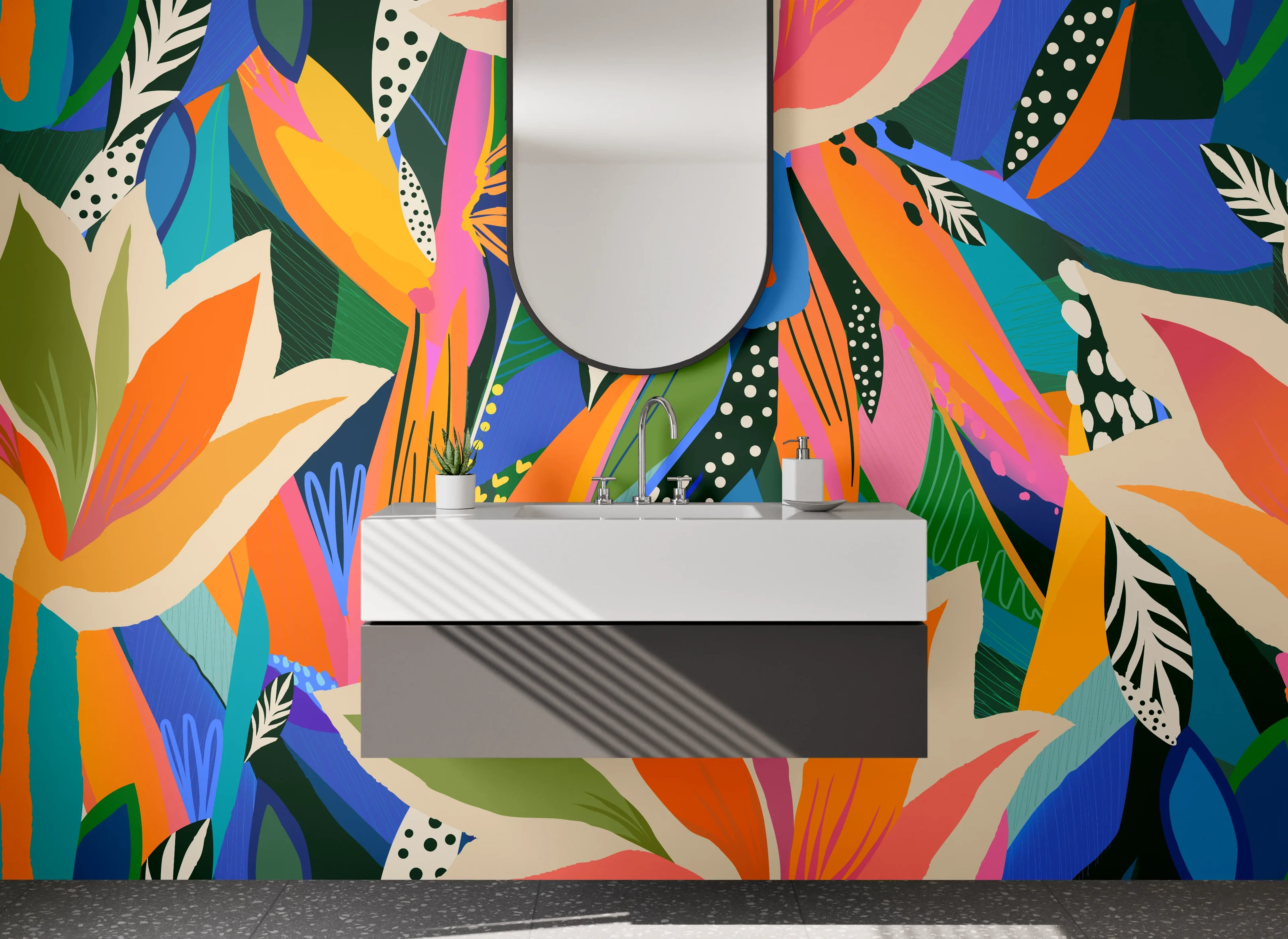 Waschbecken-Rückwand - Bunte abstrakte Blumen Illustration