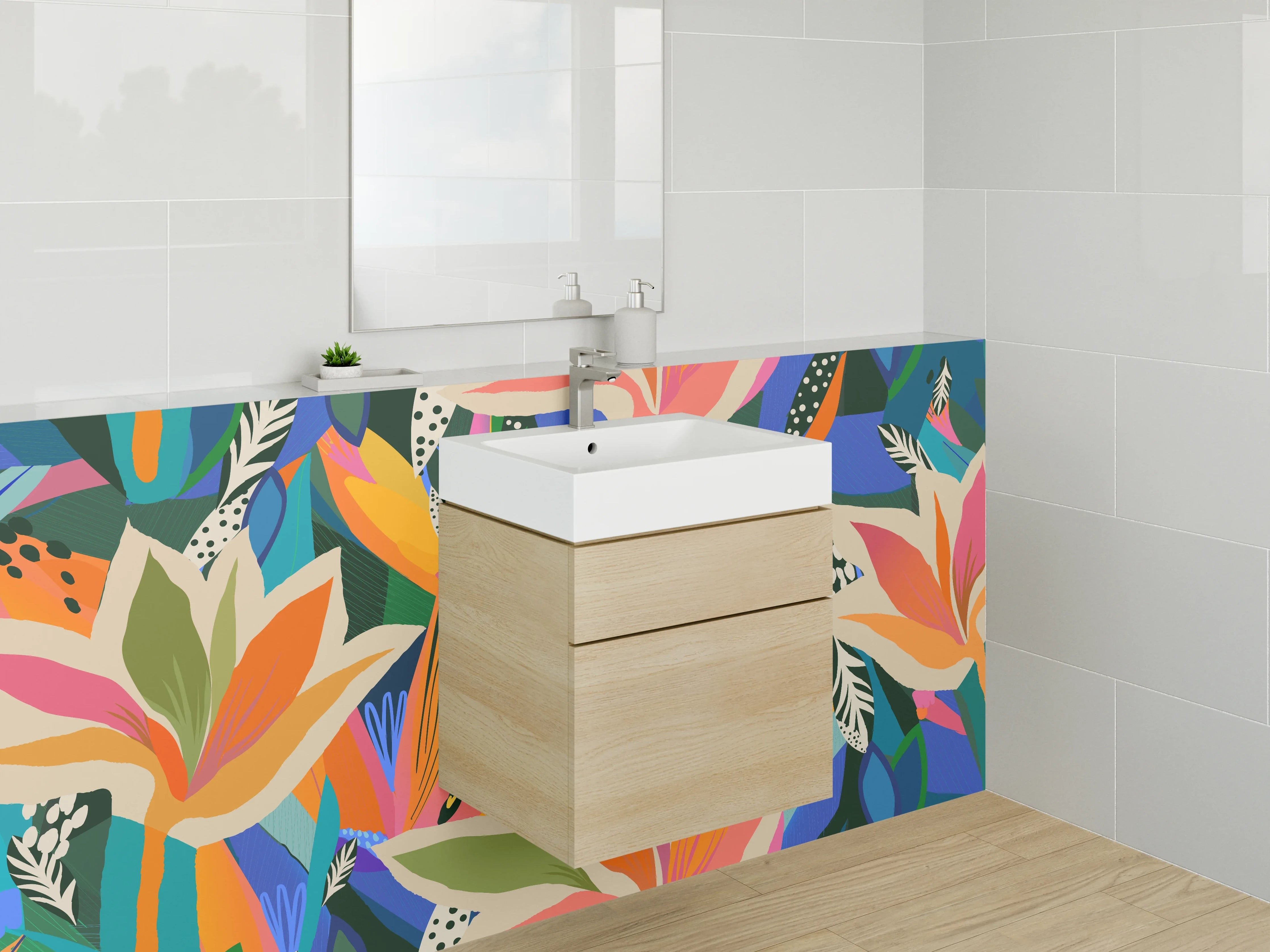 Waschbecken-Rückwand - Bunte abstrakte Blumen Illustration