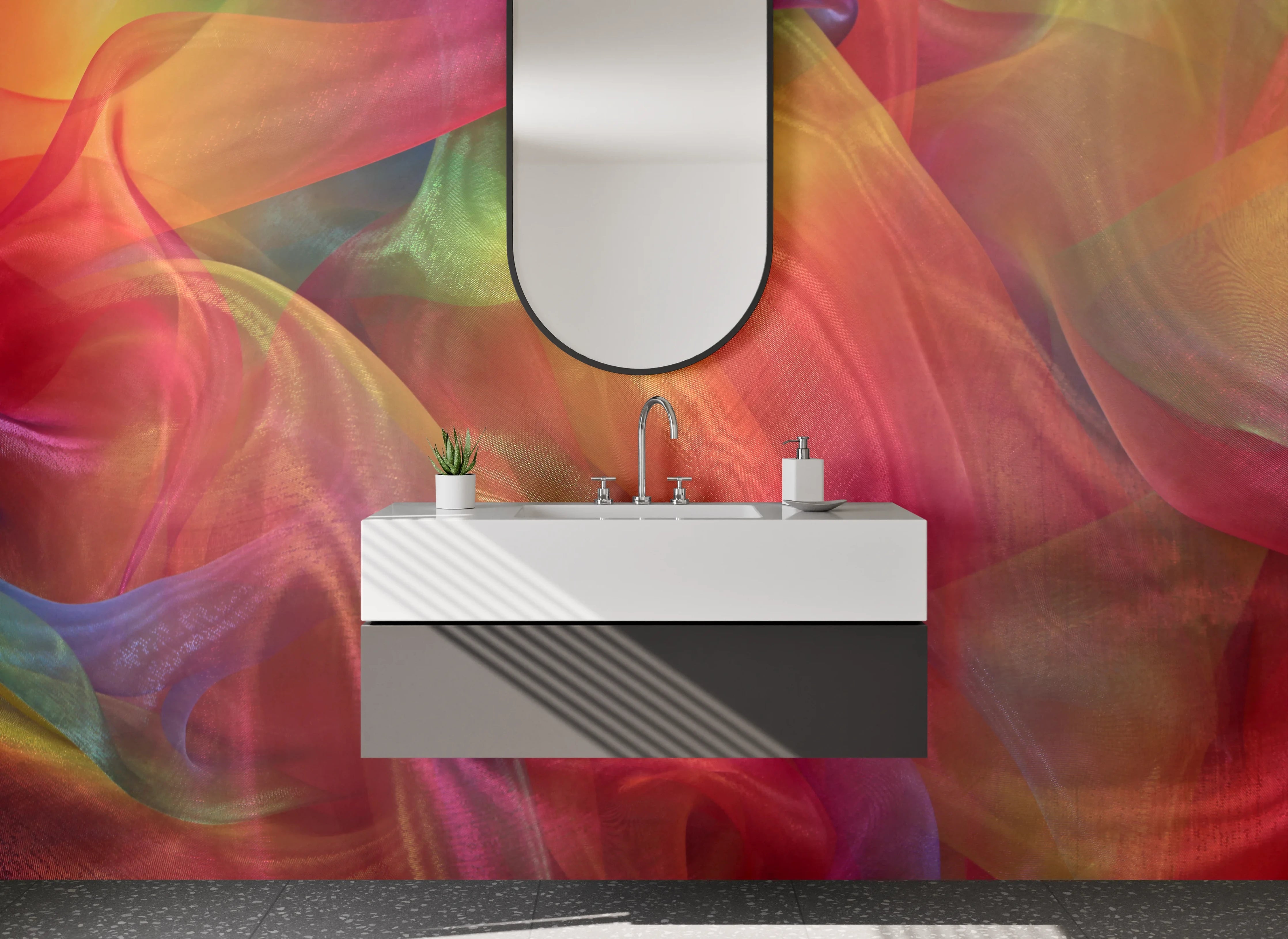 Waschbecken-Rückwand - Bunte abstrakte Farbvielfalt Stoff-Optik