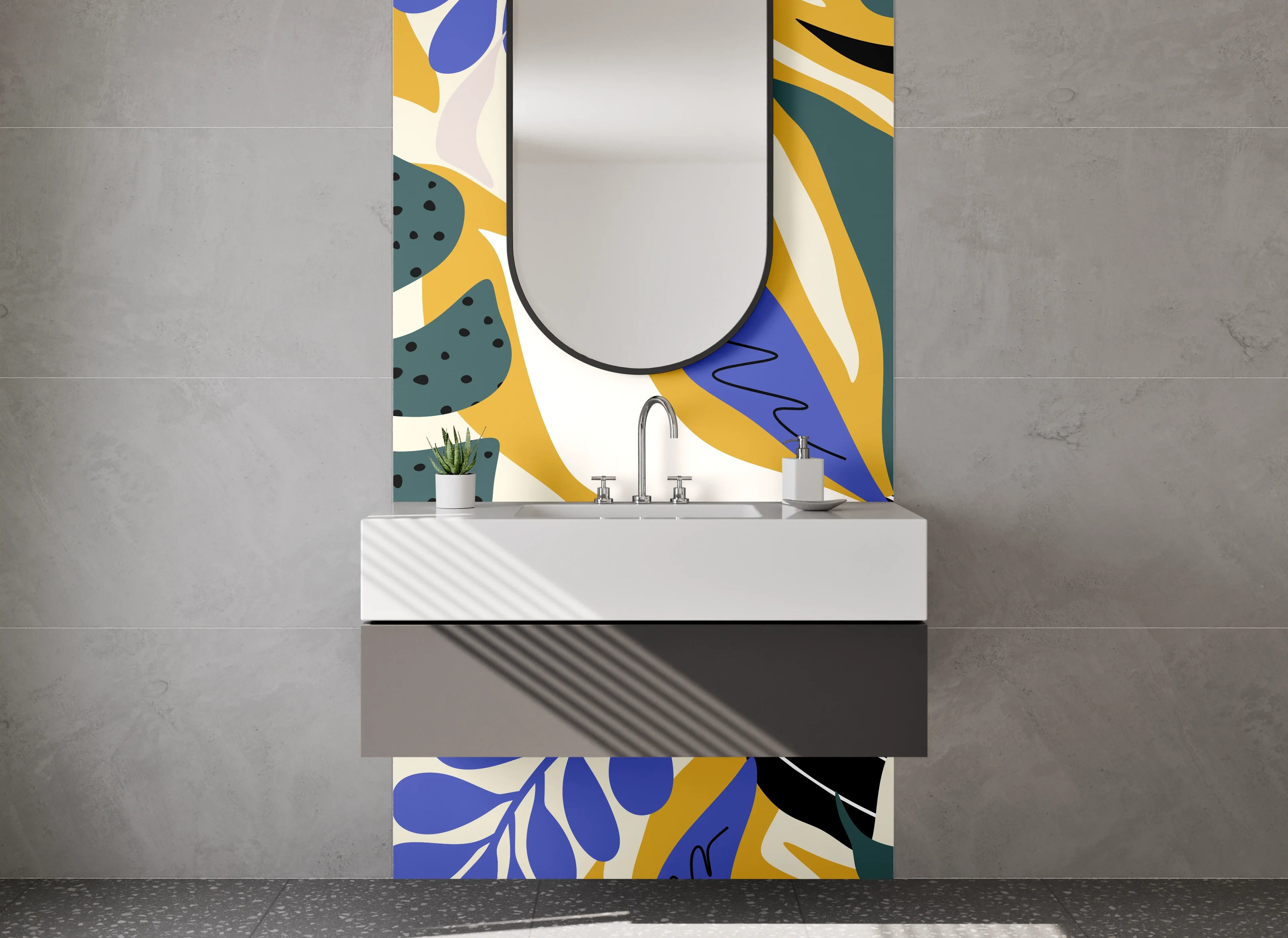 Waschbecken-Rückwand - Bunte abstrakte Pflanzen Illustration Wandbild