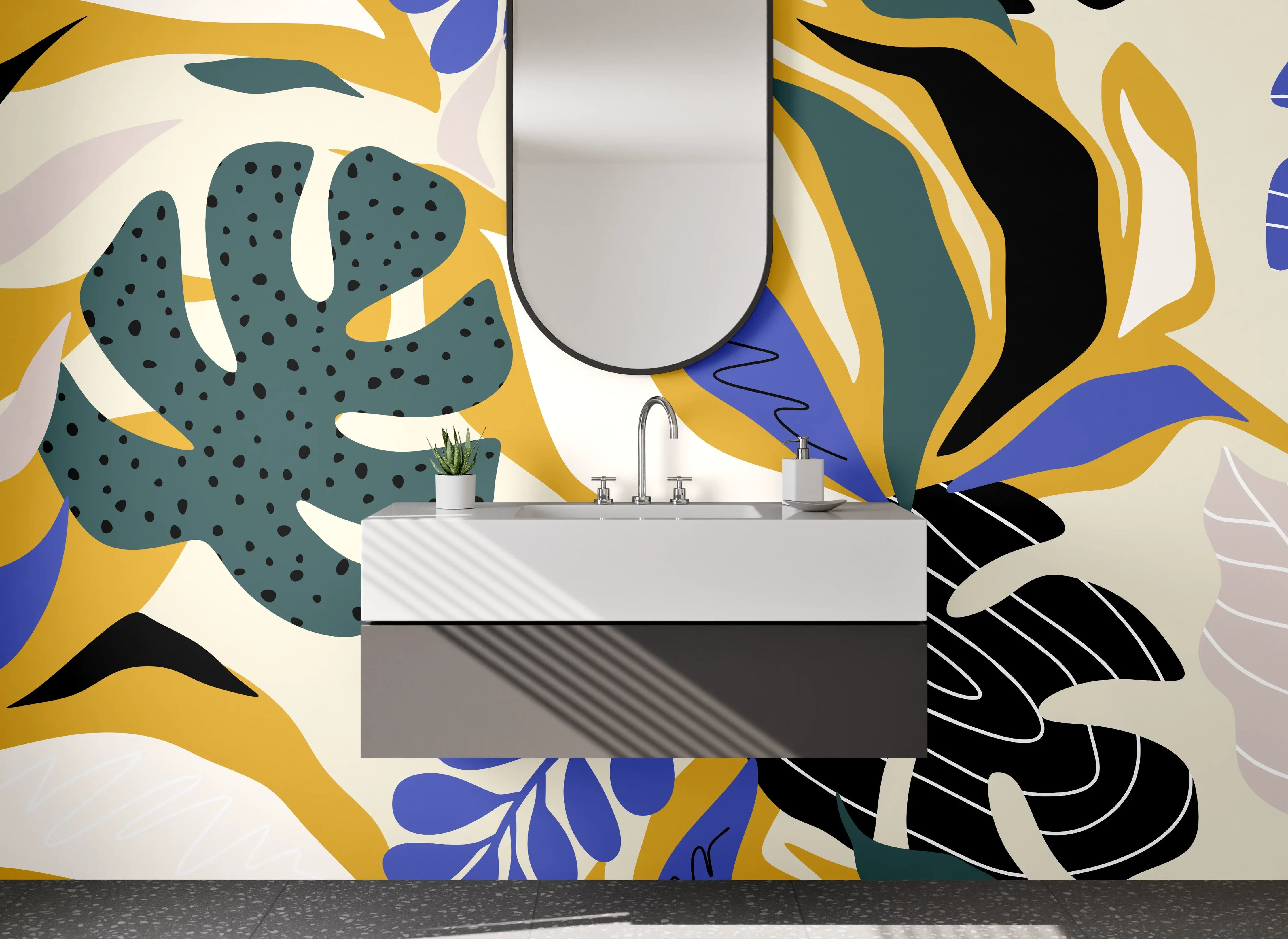 Waschbecken-Rückwand - Bunte abstrakte Pflanzen Illustration Wandbild