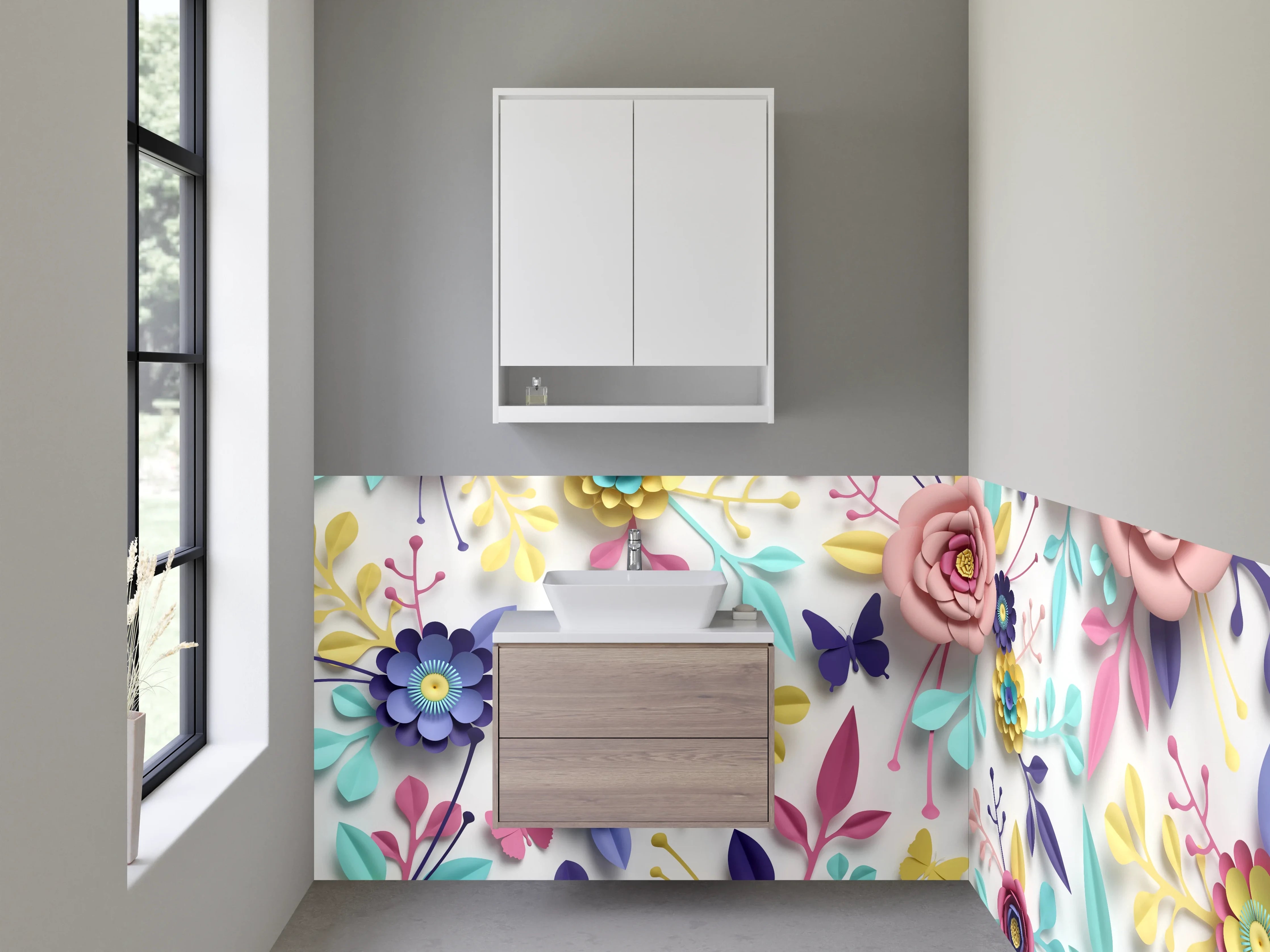 Waschbecken-Rückwand - Bunte florale Papierkunst Blüten