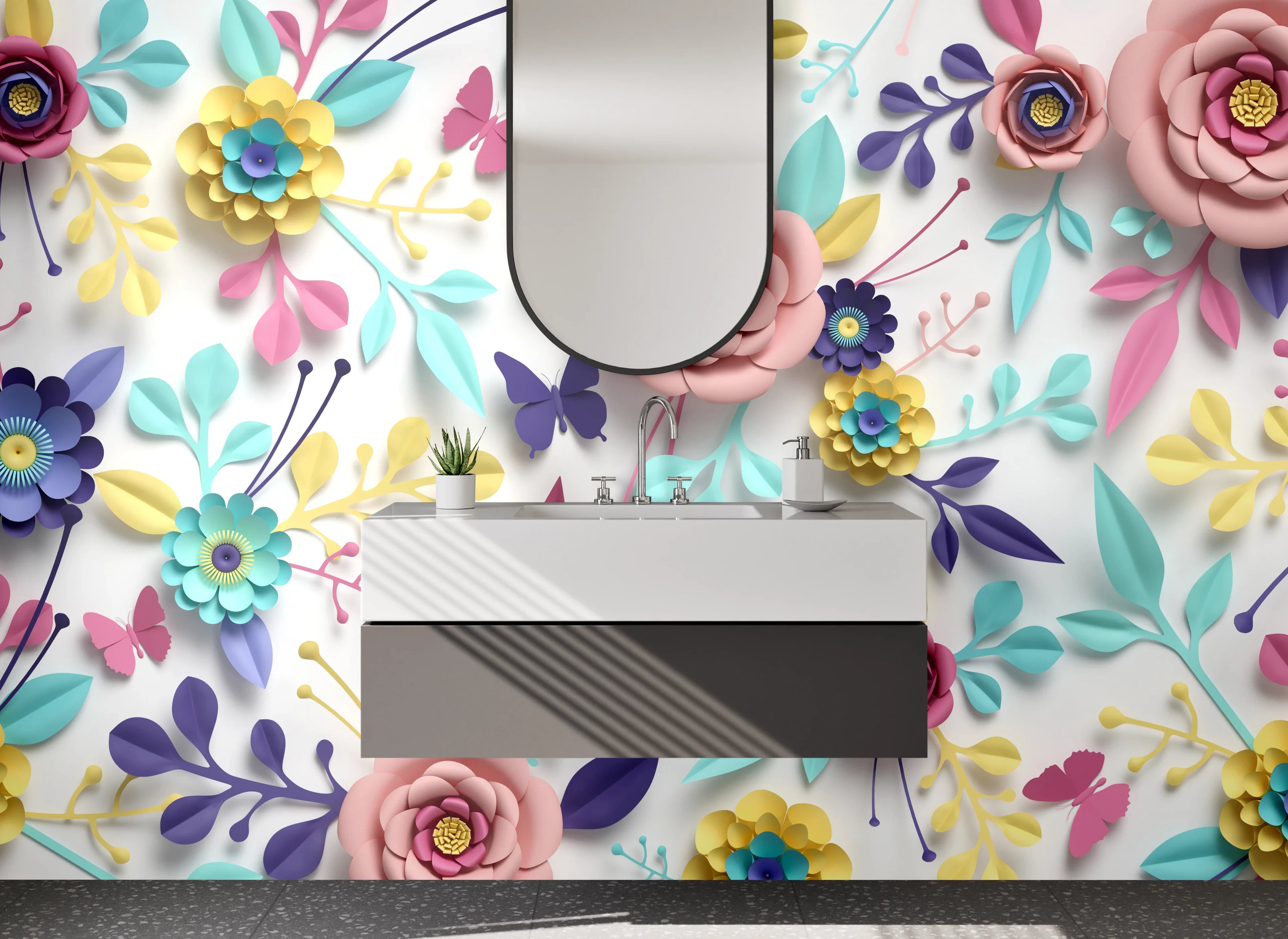 Waschbecken-Rückwand - Bunte florale Papierkunst Blüten