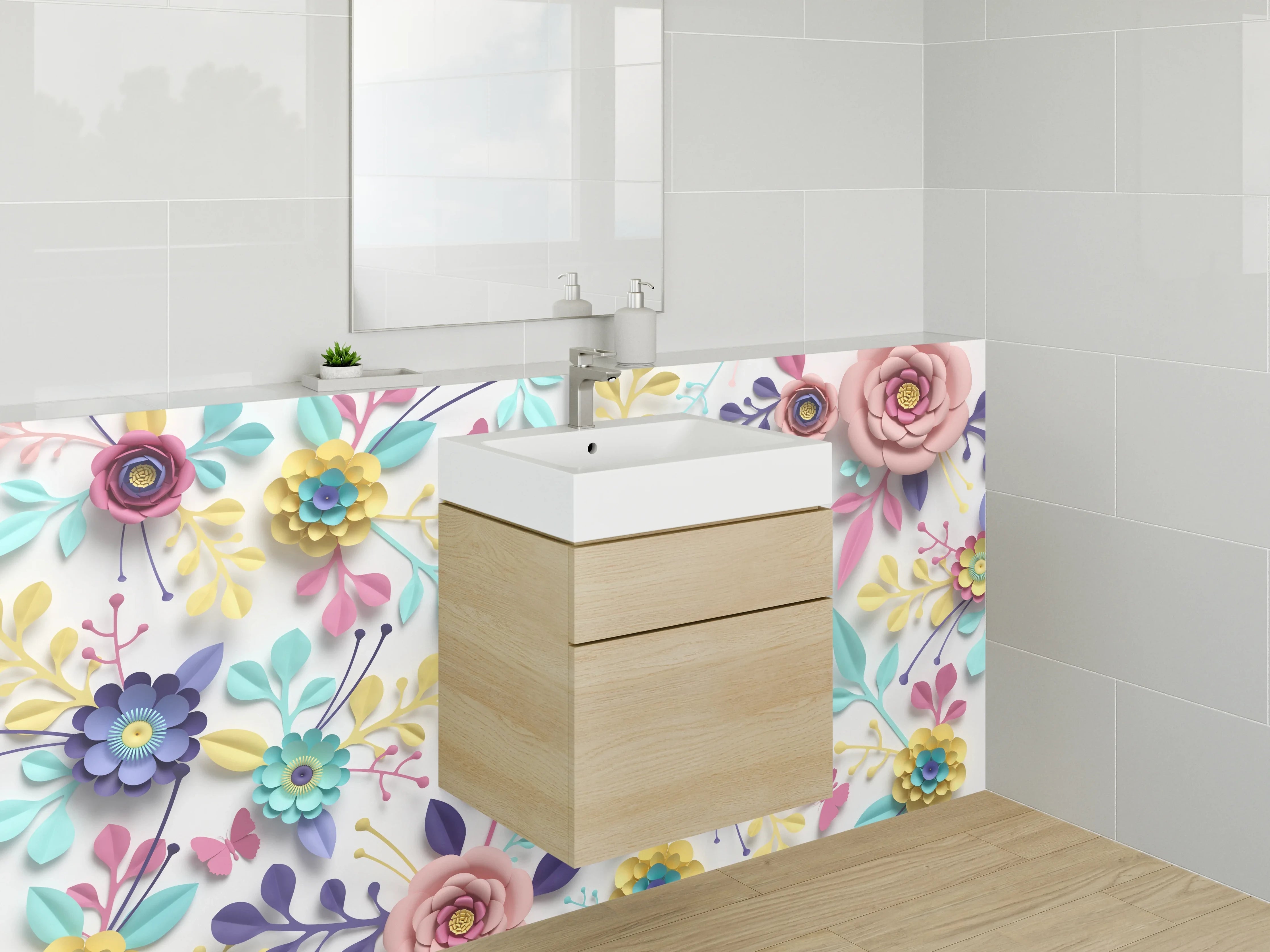 Waschbecken-Rückwand - Bunte florale Papierkunst Blüten