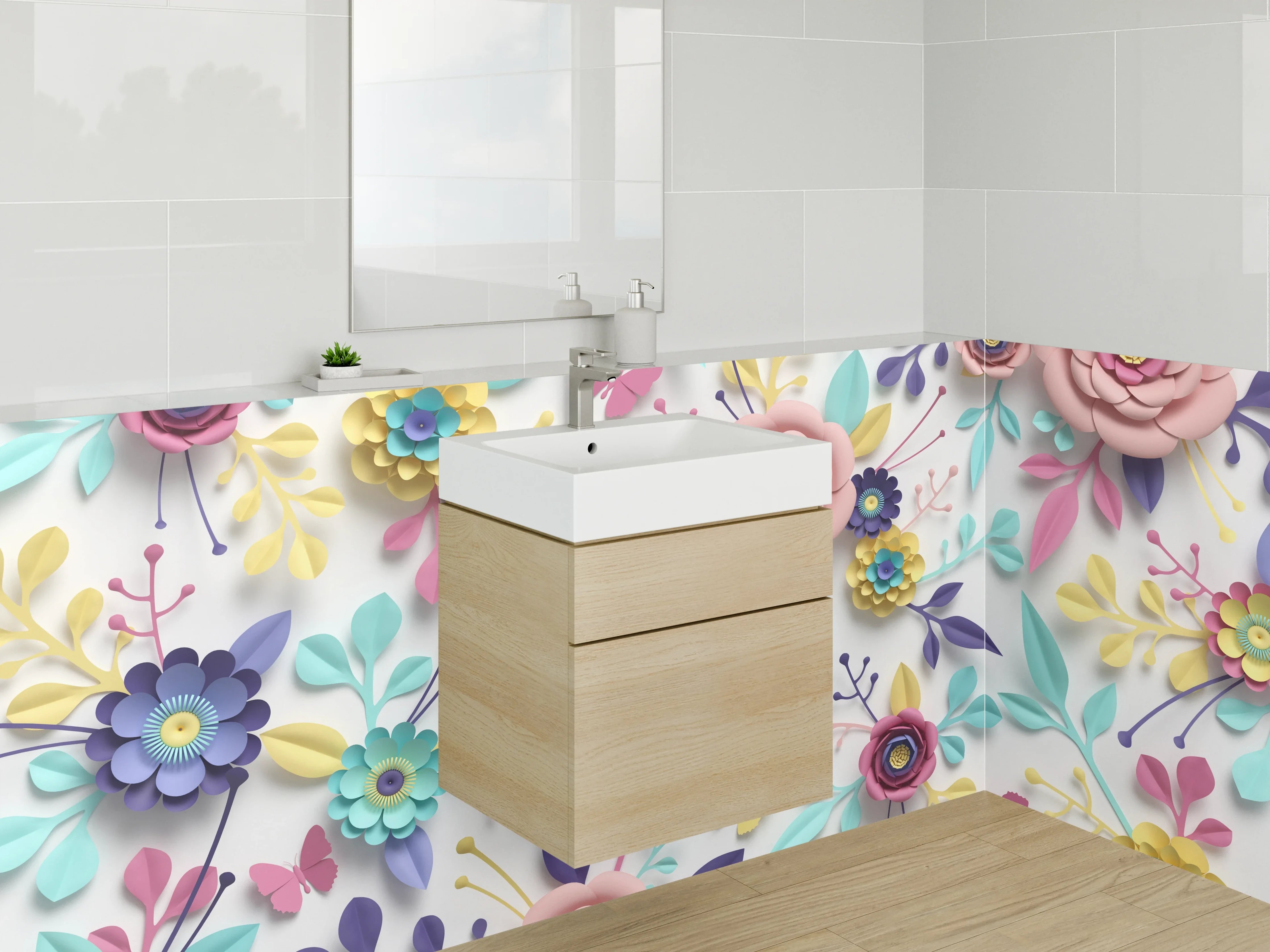 Waschbecken-Rückwand - Bunte florale Papierkunst Blüten