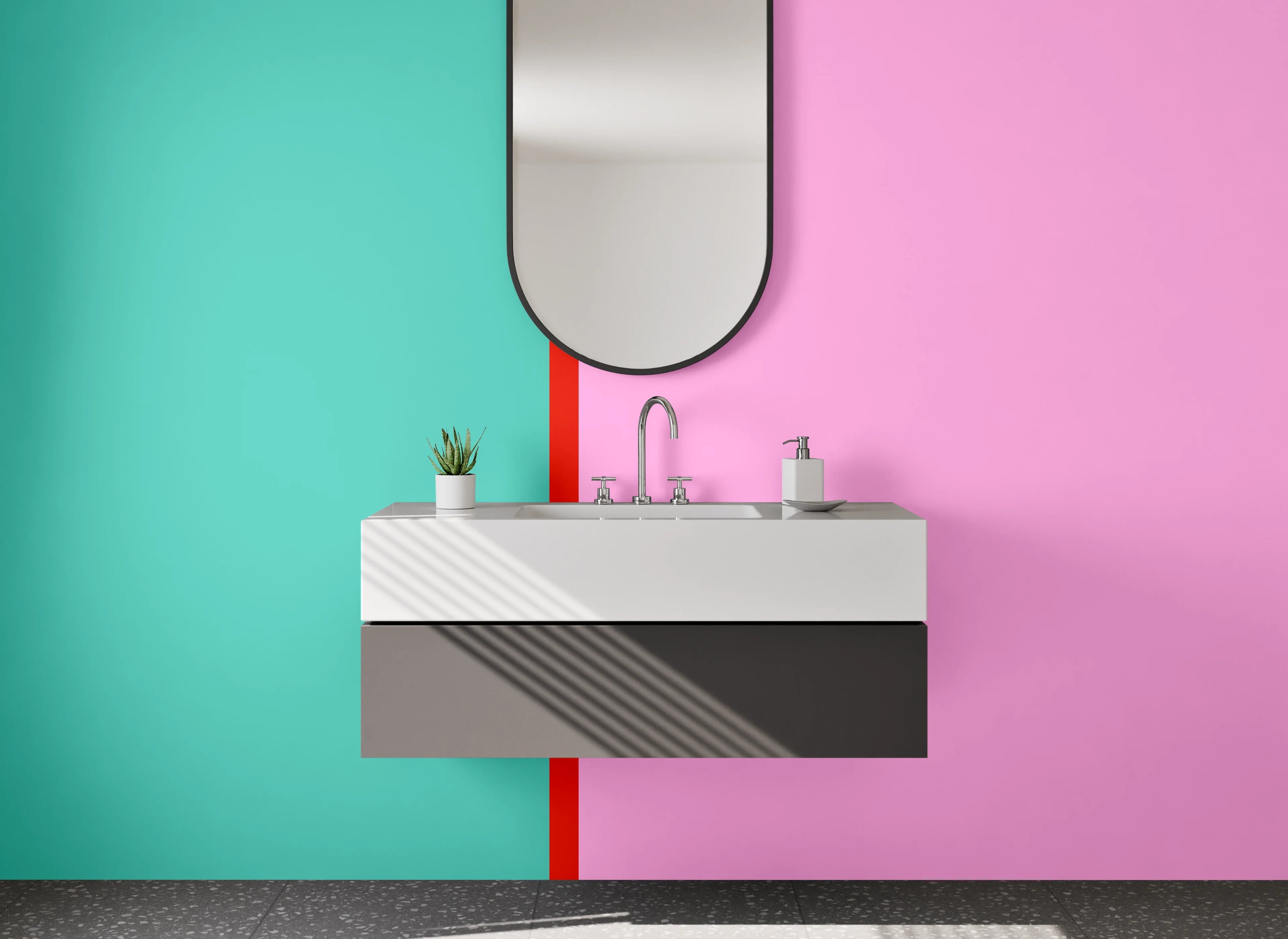 Waschbecken-Rückwand - Bunte geometrische Farbblöcke