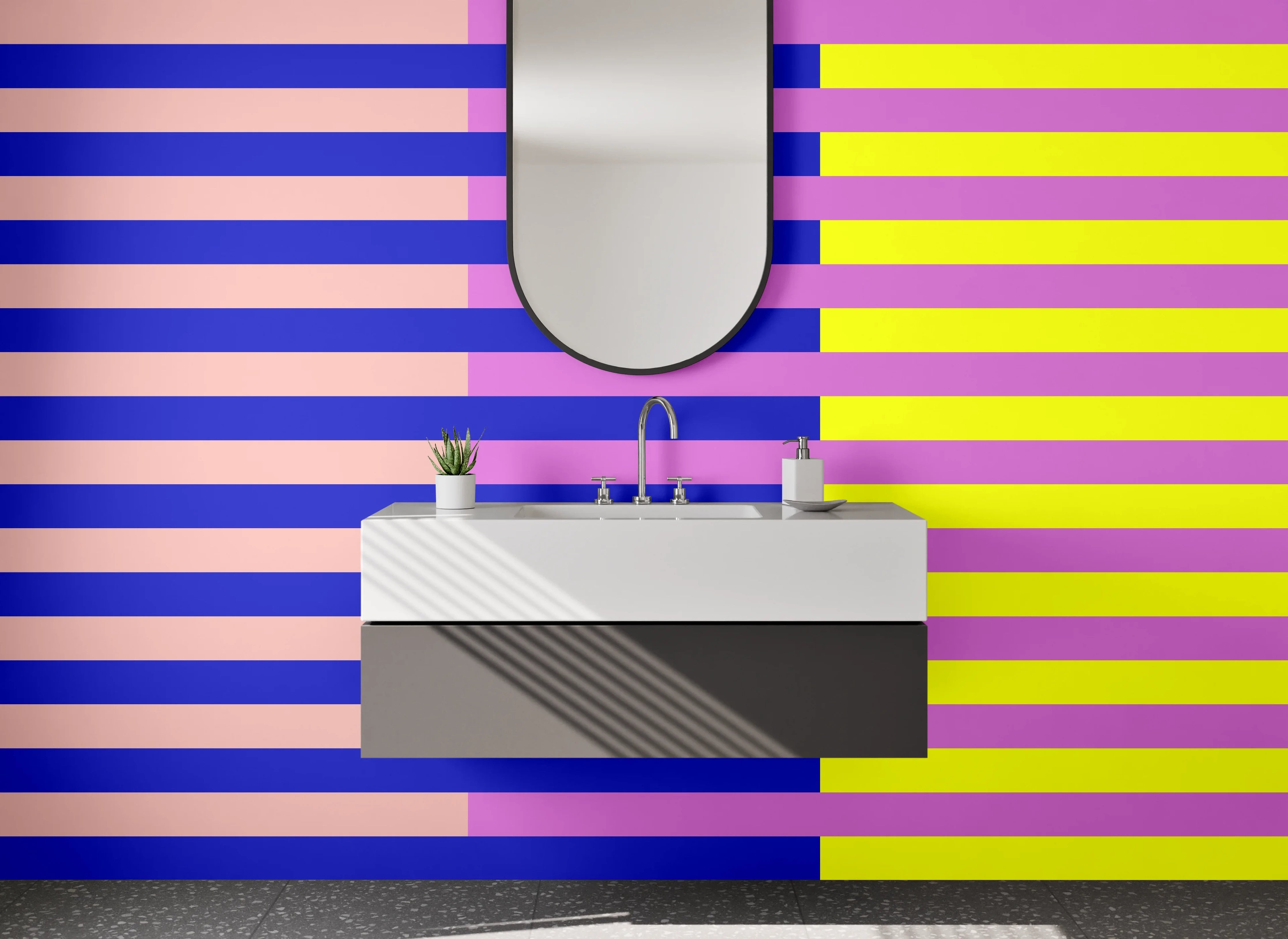 Waschbecken-Rückwand - Bunte geometrische Streifen