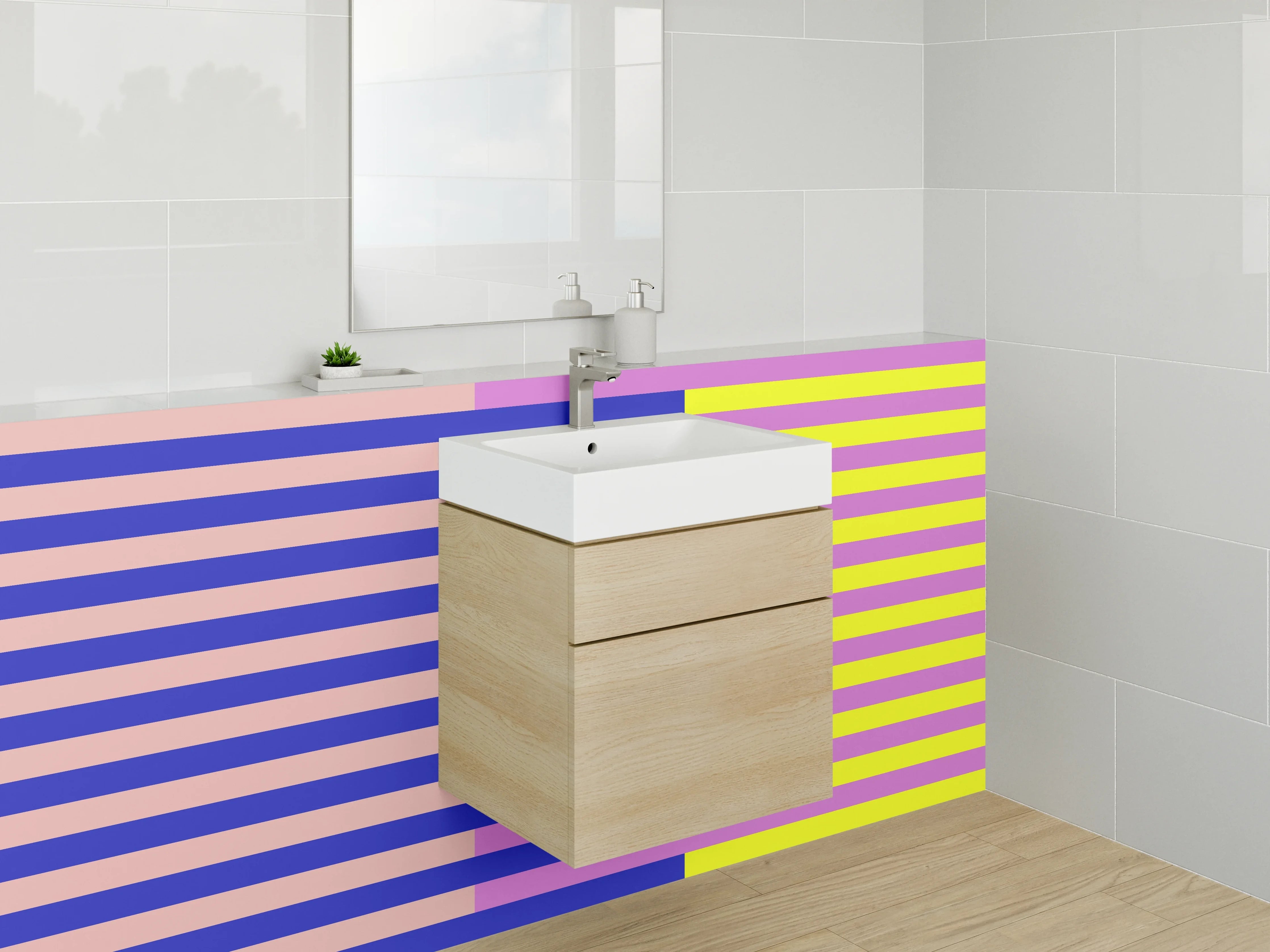 Waschbecken-Rückwand - Bunte geometrische Streifen