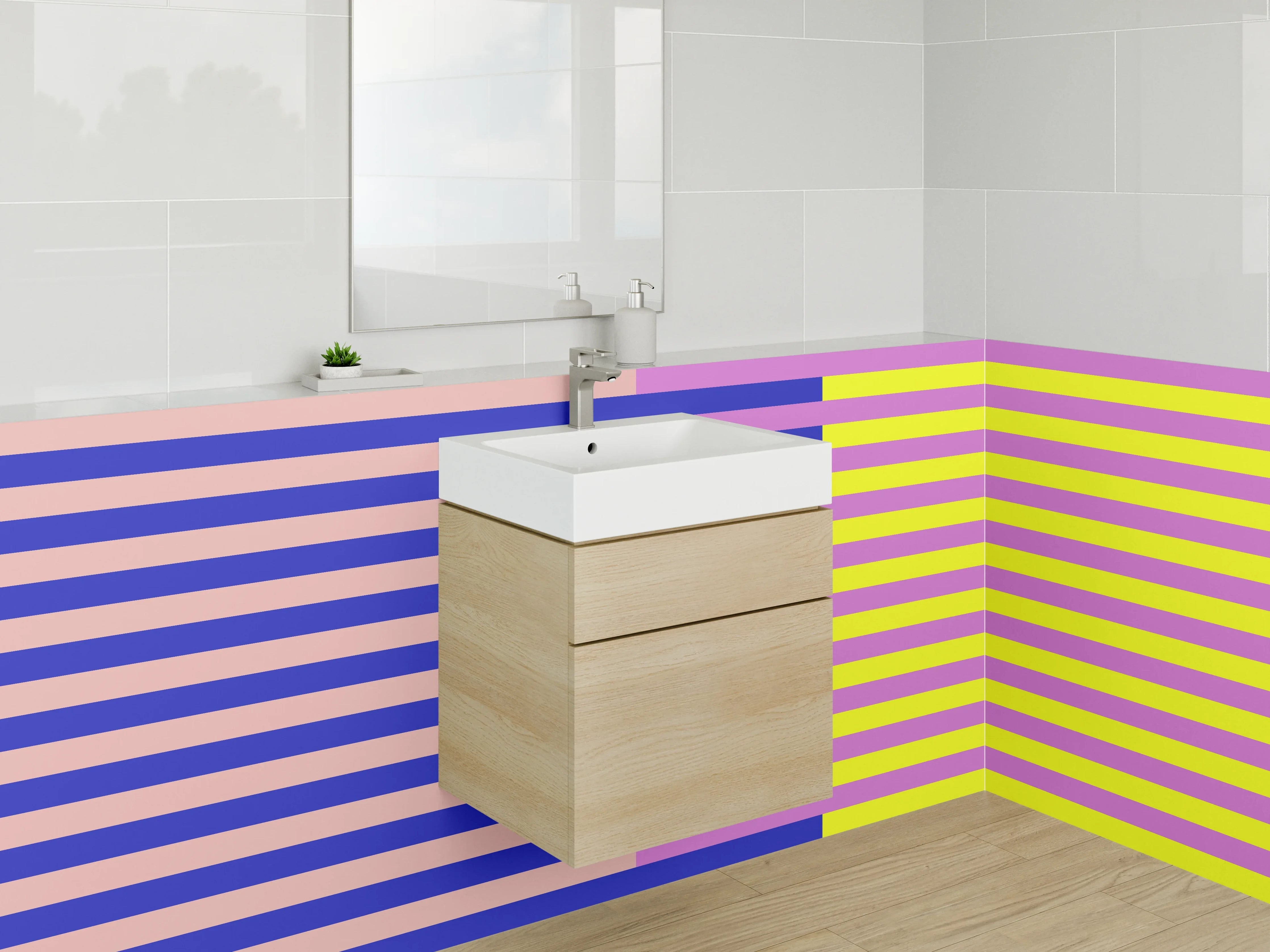 Waschbecken-Rückwand - Bunte geometrische Streifen