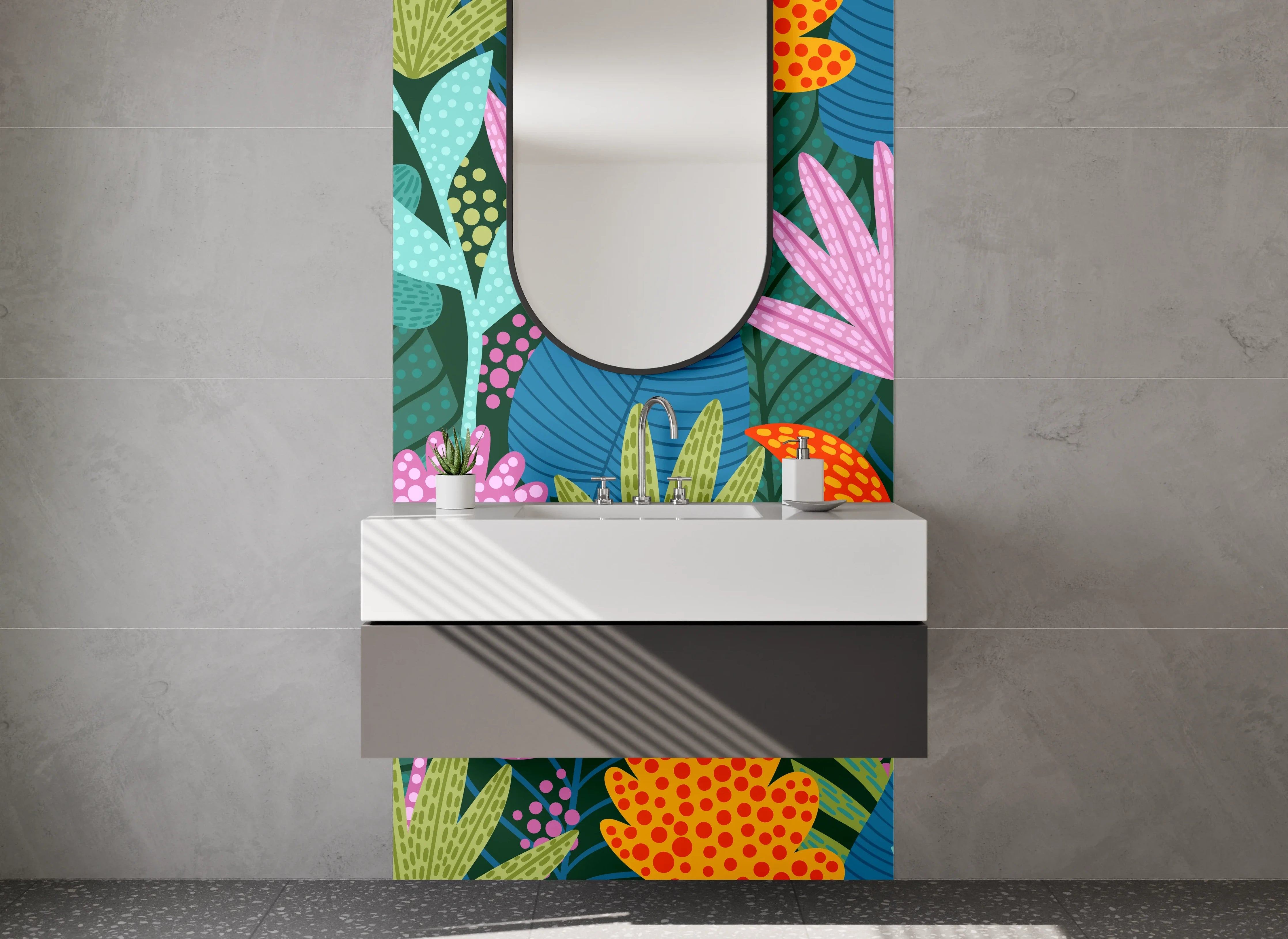 Waschbecken-Rückwand - Bunte tropische Blumen Muster Illustration