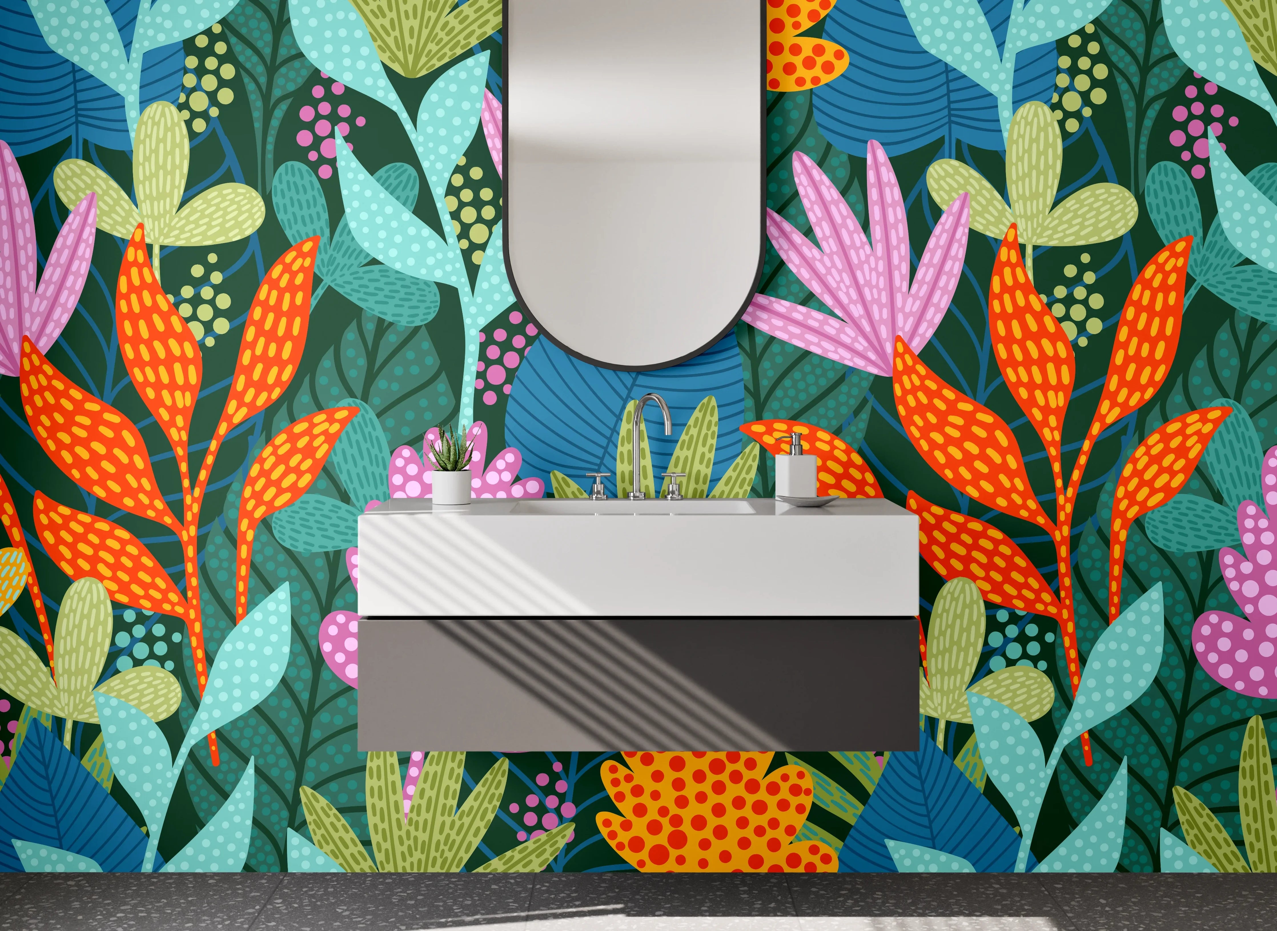 Waschbecken-Rückwand - Bunte tropische Blumen Muster Illustration