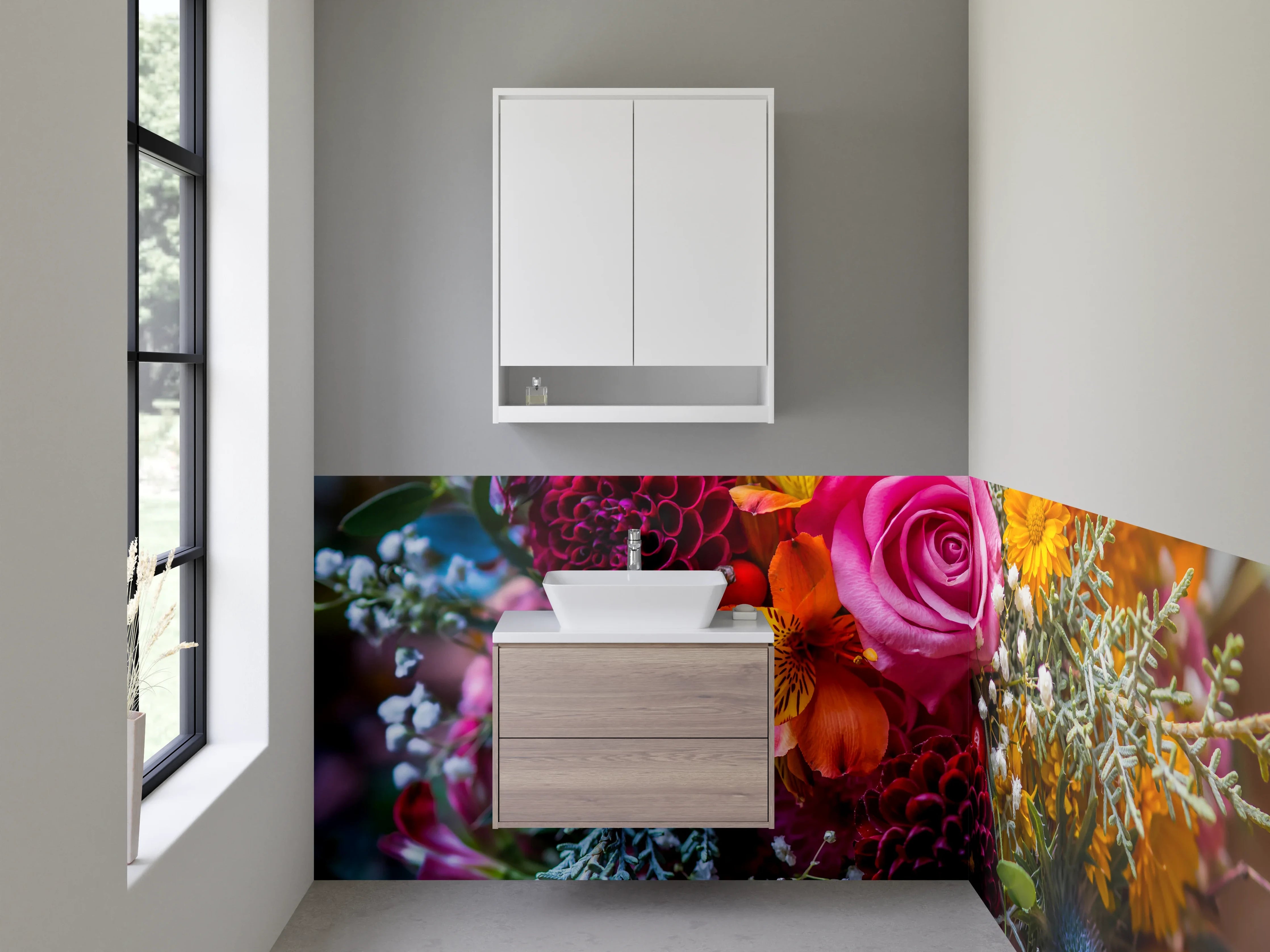 Waschbecken-Rückwand - Bunter Blumenstrauß für Wandgestaltung