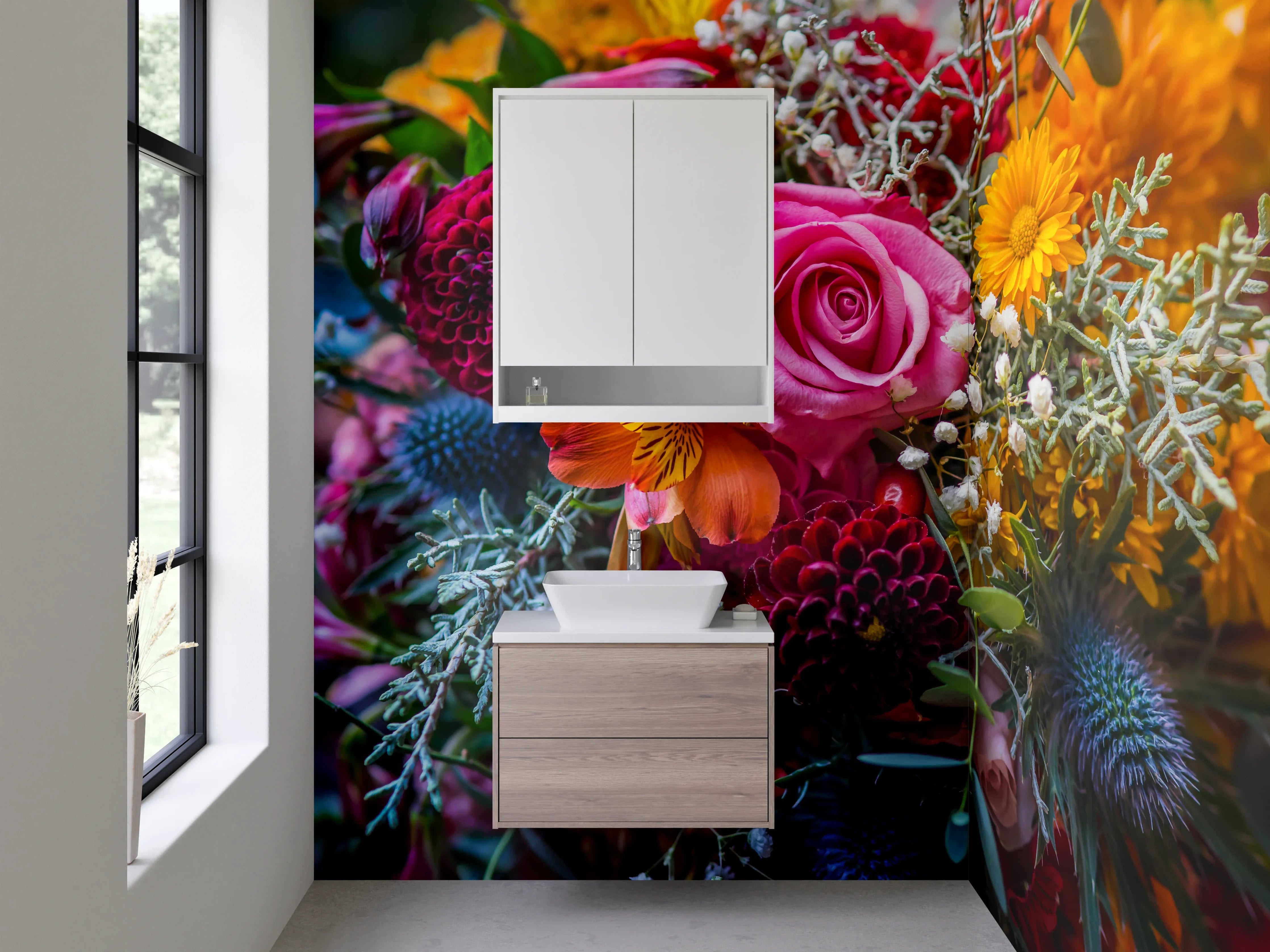 Waschbecken-Rückwand - Bunter Blumenstrauß für Wandgestaltung