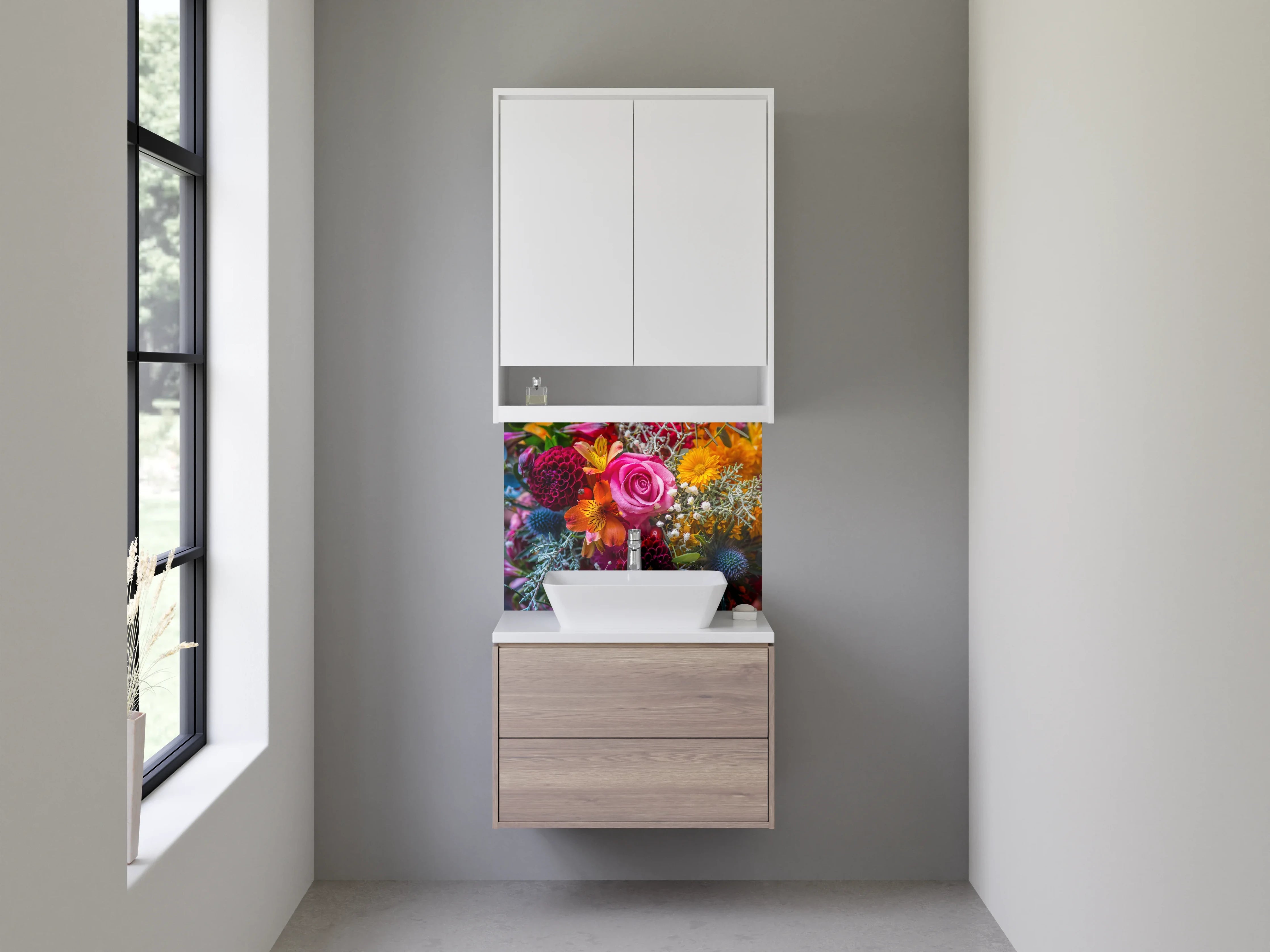 Waschbecken-Rückwand - Bunter Blumenstrauß für Wandgestaltung