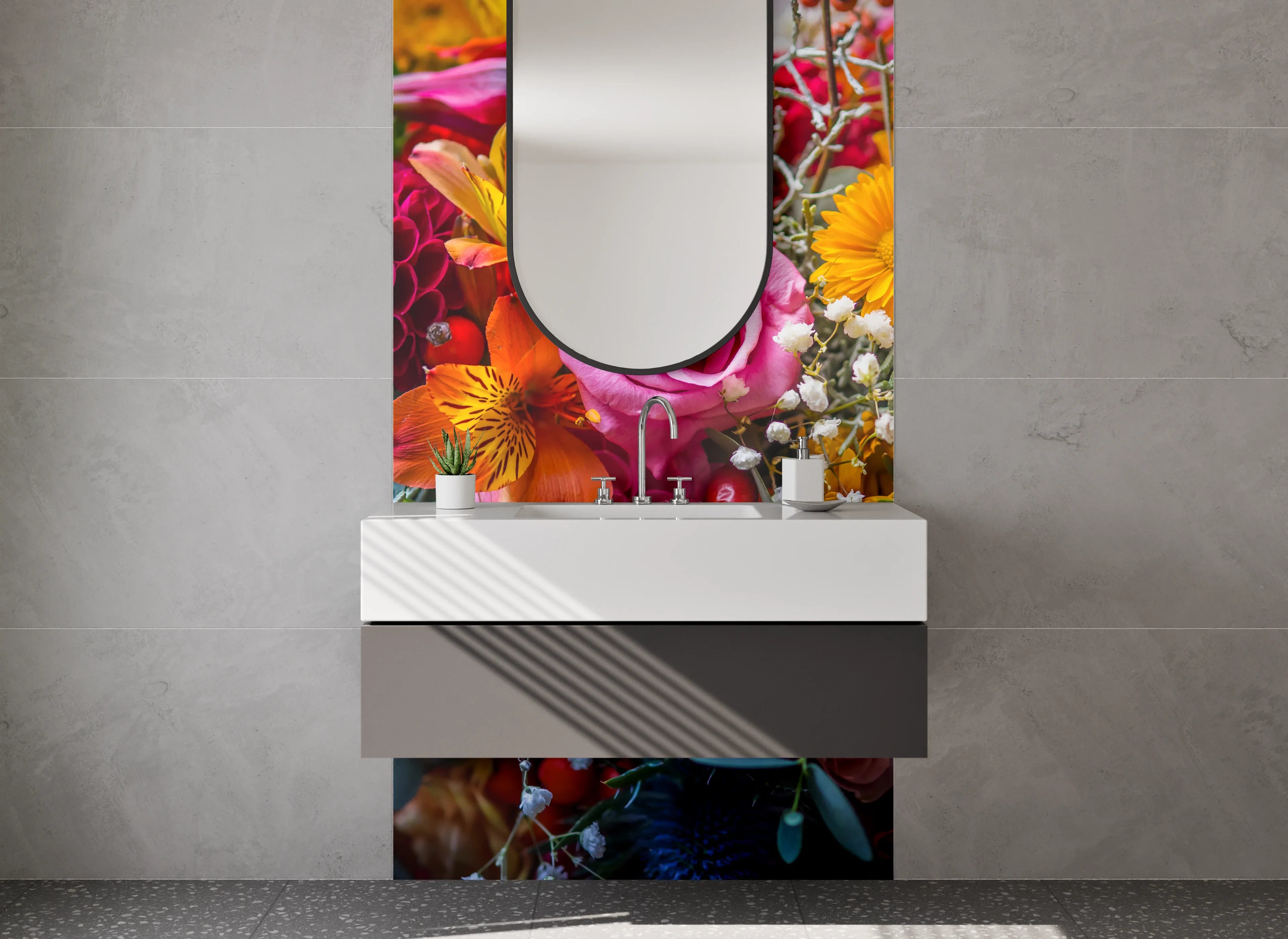 Waschbecken-Rückwand - Bunter Blumenstrauß für Wandgestaltung