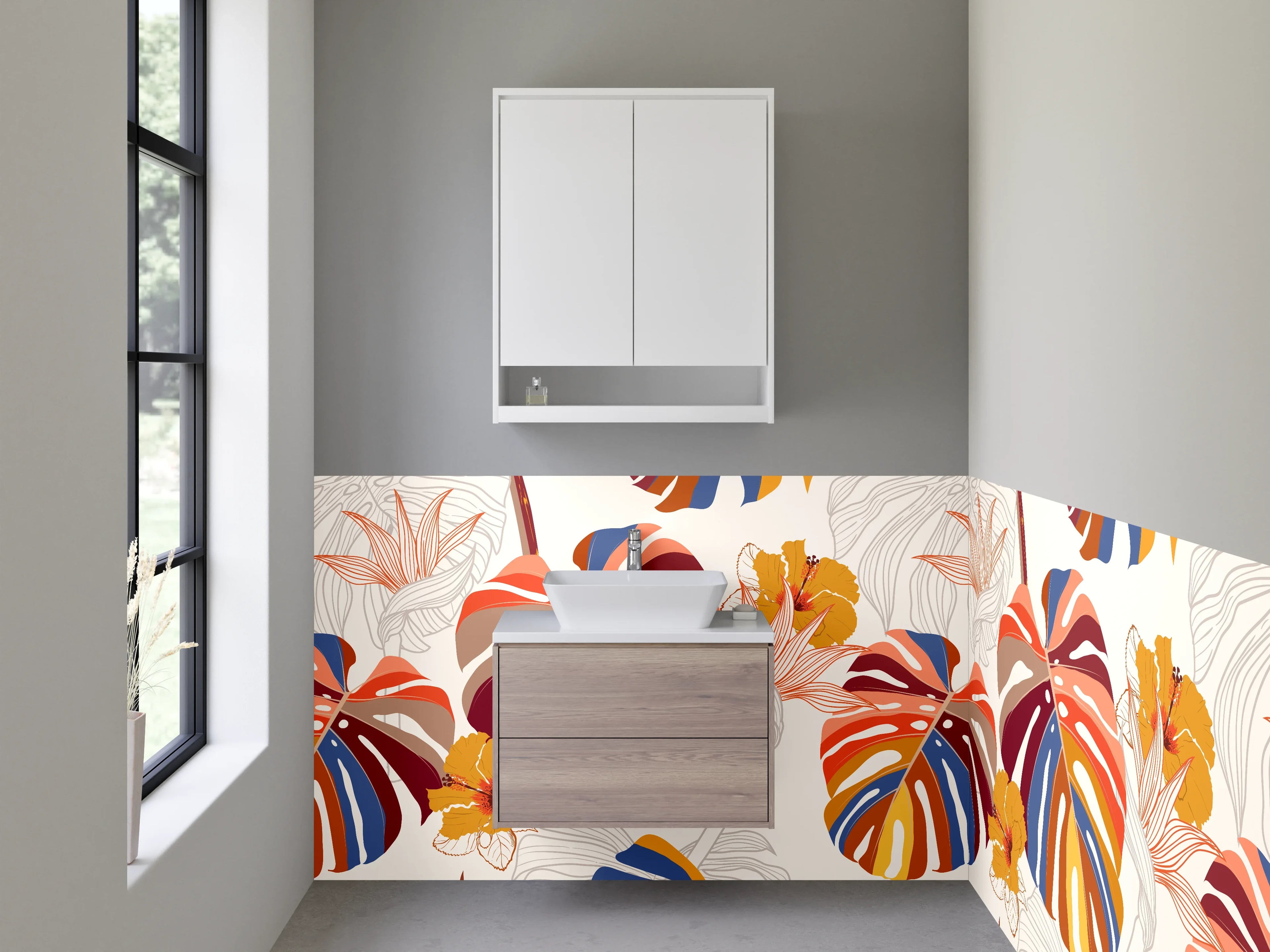 Waschbecken-Rückwand - Bunter Dschungelblatt-Mix modern