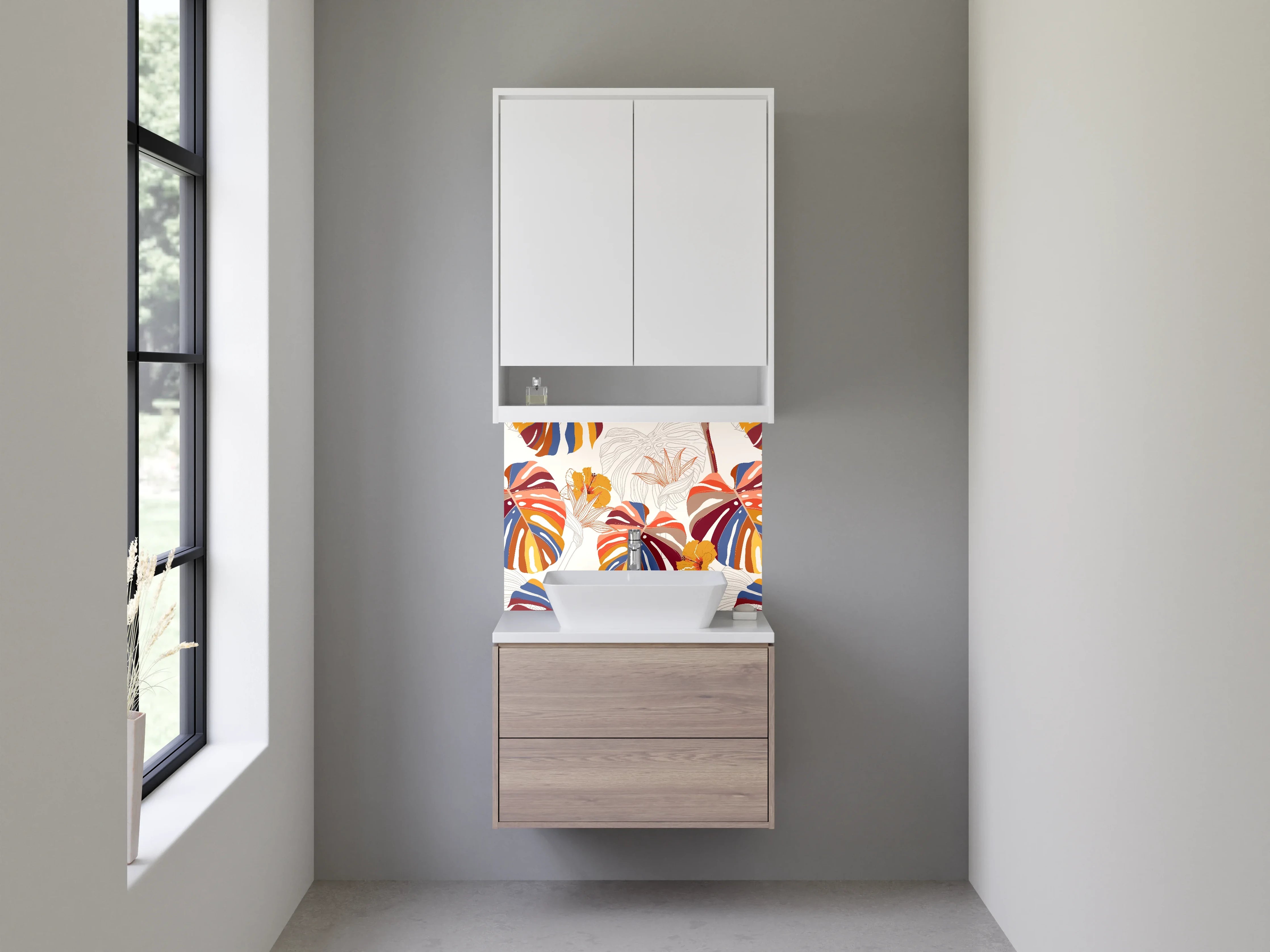 Waschbecken-Rückwand - Bunter Dschungelblatt-Mix modern