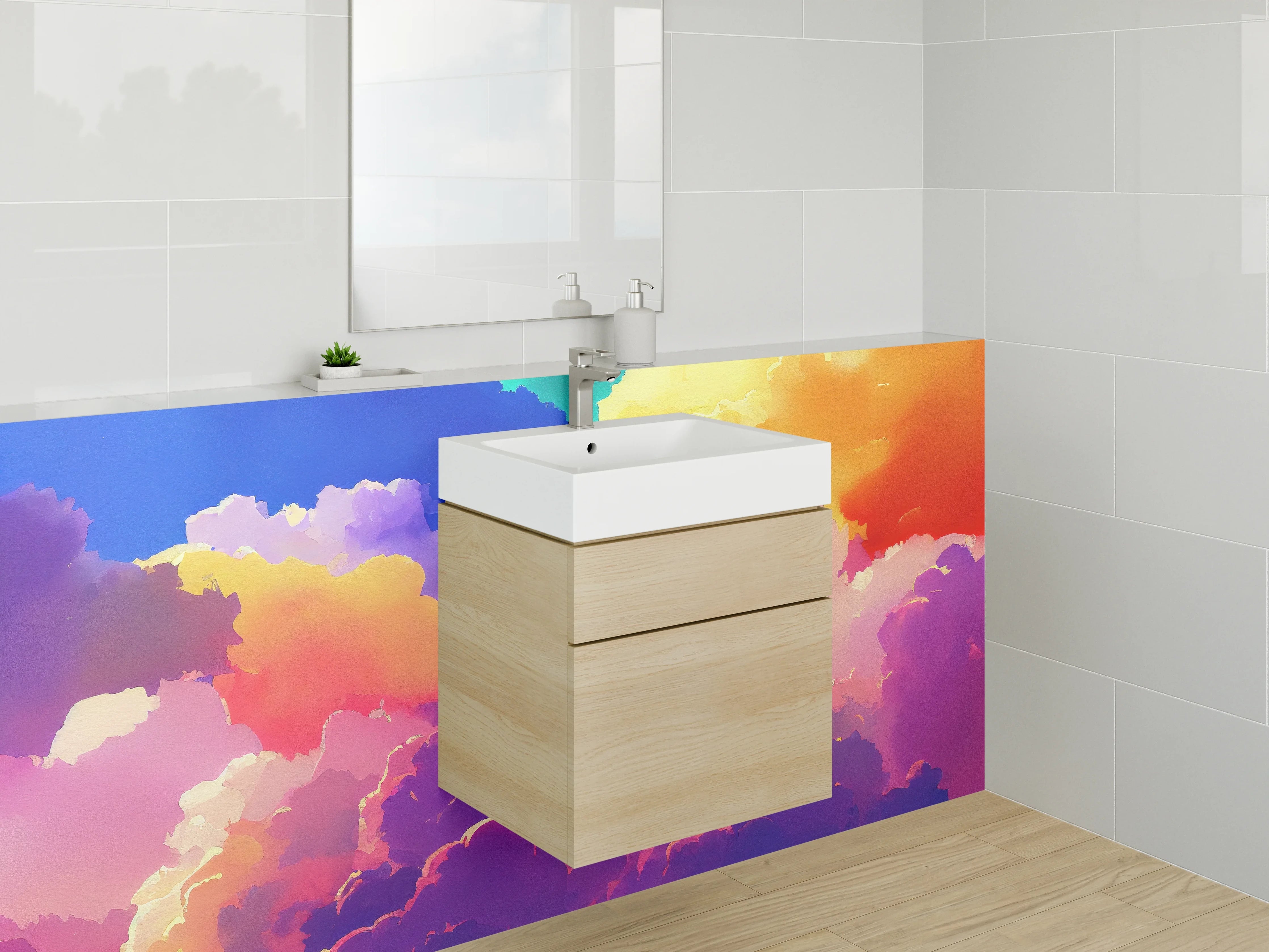 Waschbecken-Rückwand - Bunter Himmel mit farbenfrohen Wolken